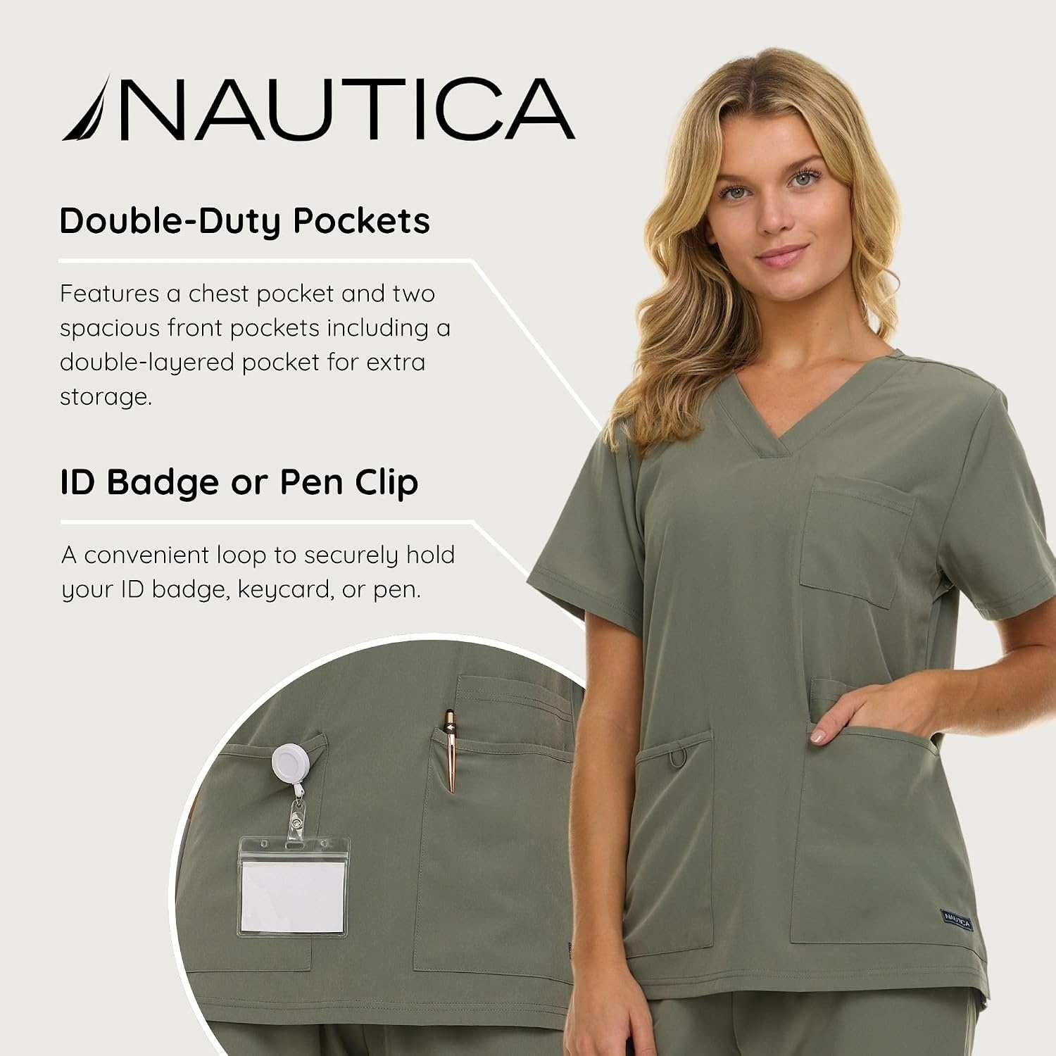 image:imageNautica Womens Scrub Set 9Pocket Breathable amp Stretchy Pants amp TopsOlive