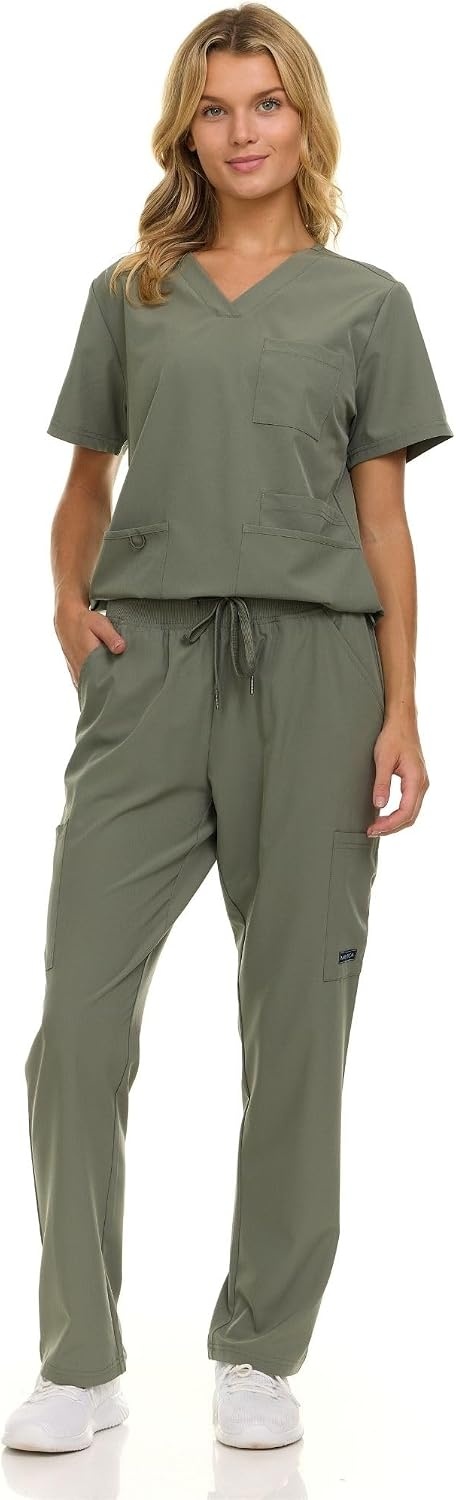 image:imageNautica Womens Scrub Set 9Pocket Breathable amp Stretchy Pants amp TopsOlive
