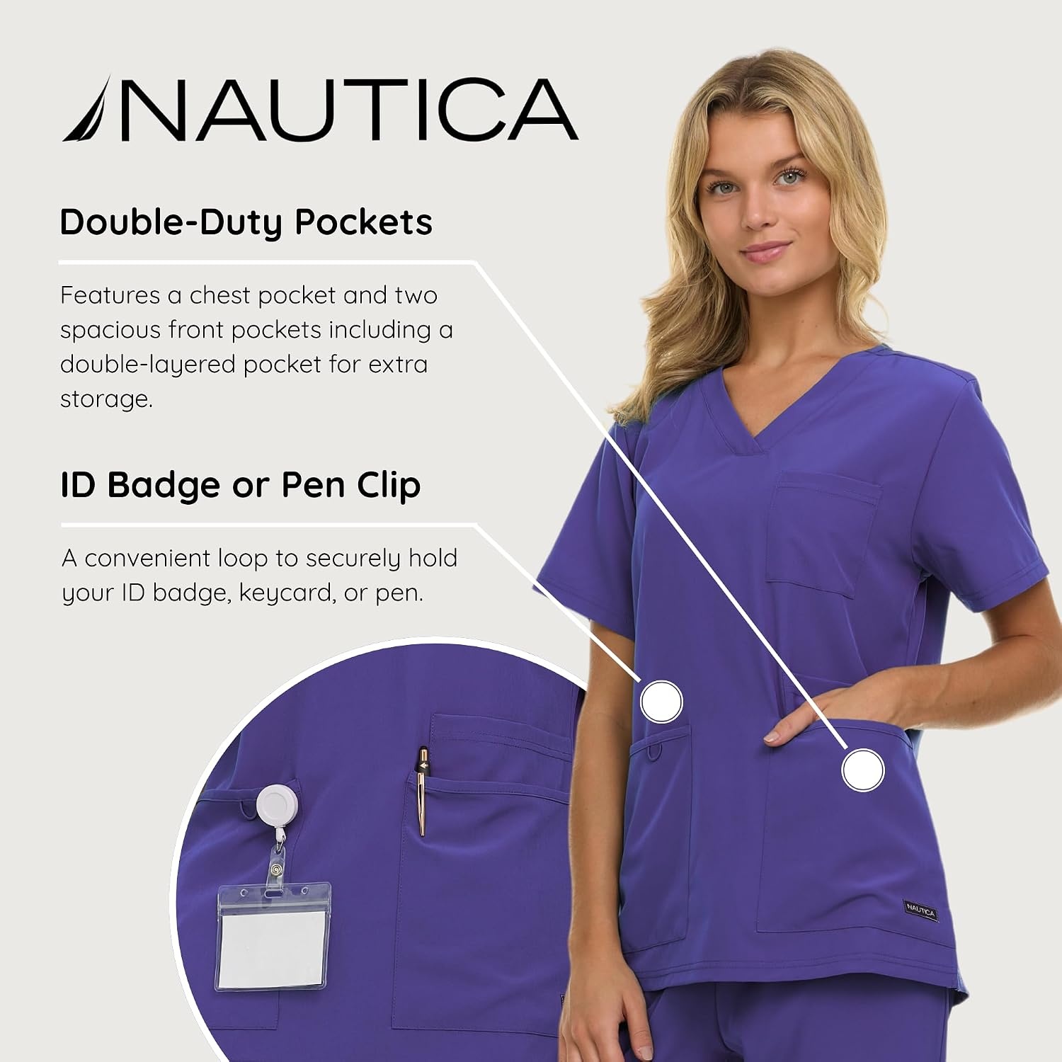 image:imageNautica Womens Scrub Set 9Pocket Breathable amp Stretchy Pants amp TopsPurple