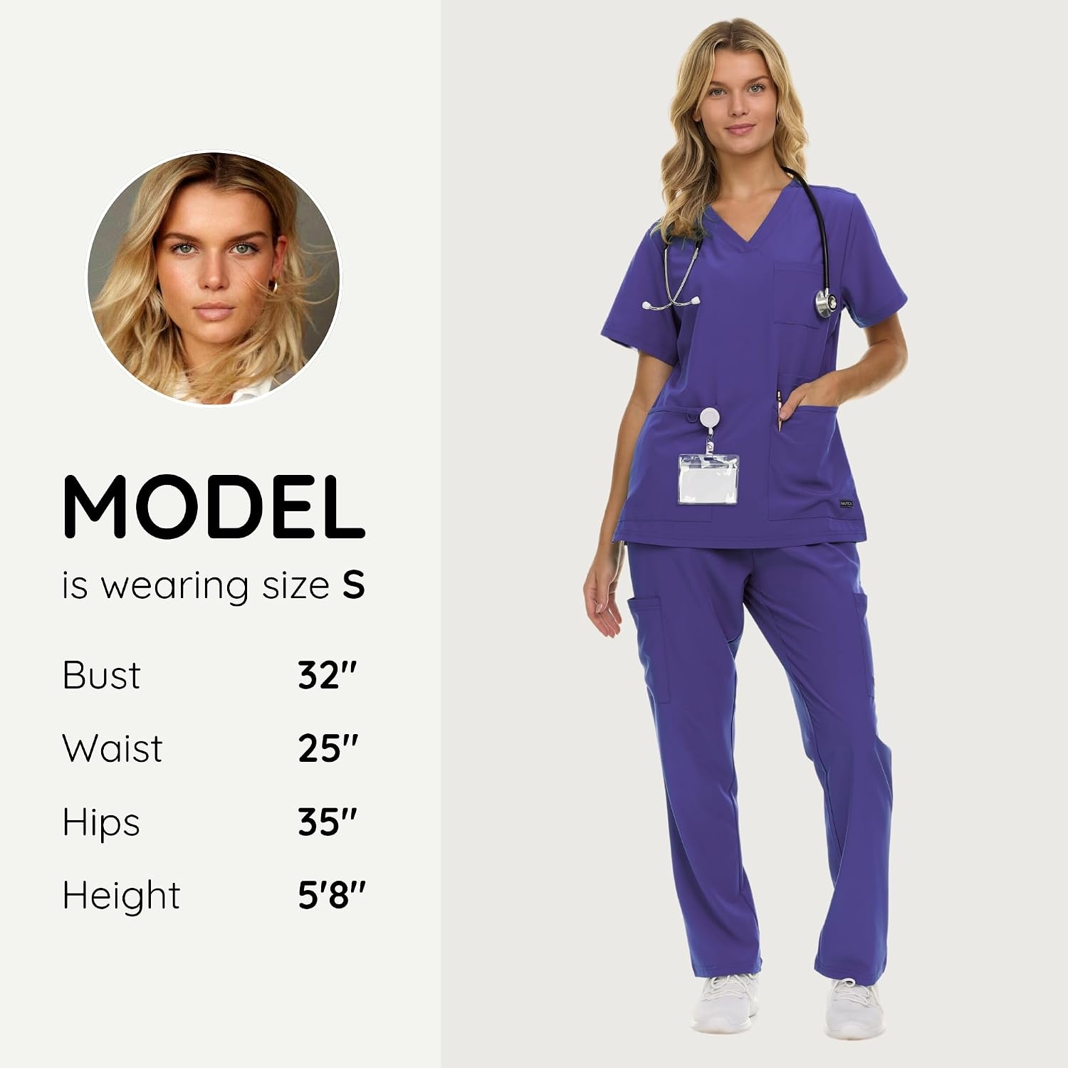 image:imageNautica Womens Scrub Set 9Pocket Breathable amp Stretchy Pants amp TopsPurple