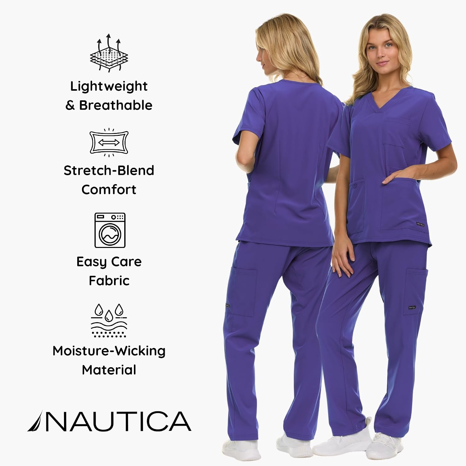 image:imageNautica Womens Scrub Set 9Pocket Breathable amp Stretchy Pants amp TopsPurple