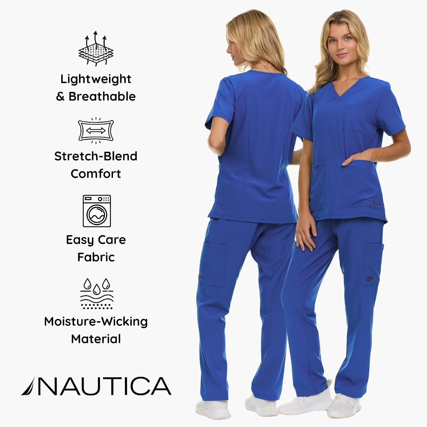 image:imageNautica Womens Scrub Set 9Pocket Breathable amp Stretchy Pants amp TopsRoyal Blue