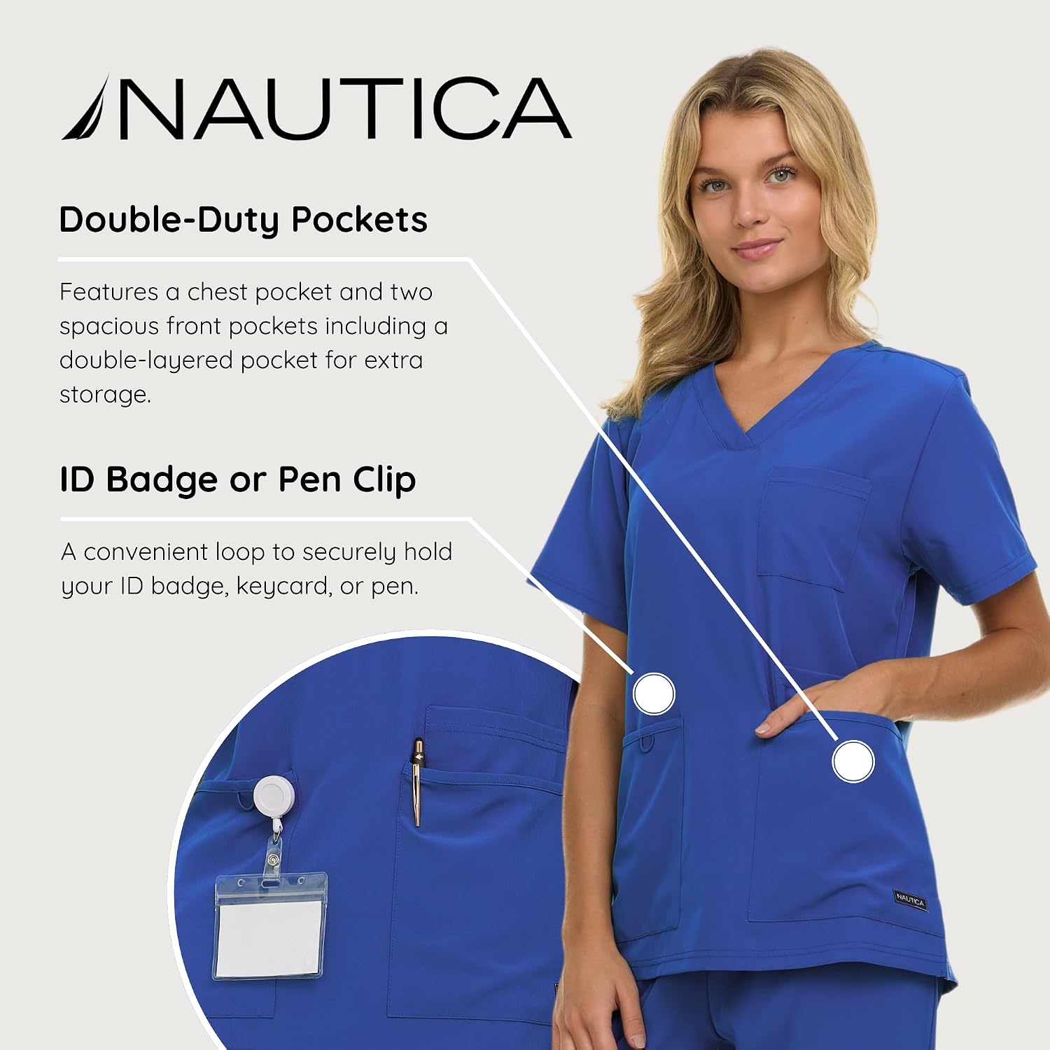 image:imageNautica Womens Scrub Set 9Pocket Breathable amp Stretchy Pants amp TopsRoyal Blue