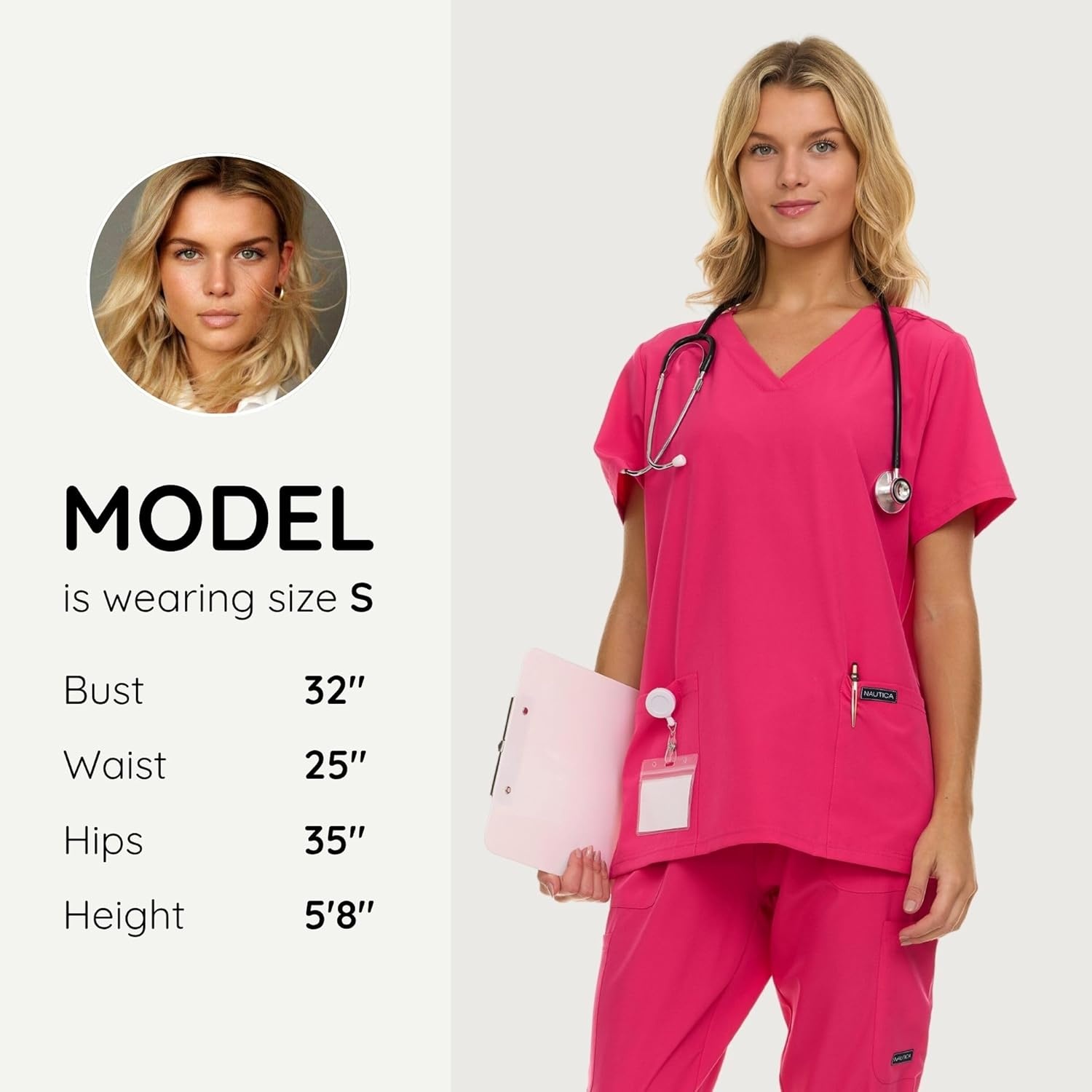 image:imageNautica Womens Scrubs Tops 3 Pack VNeck Breathable Scrub Tops Women 3 Pocket Stretch Fabric Scrubs for Women3 Pack BlkChrFus