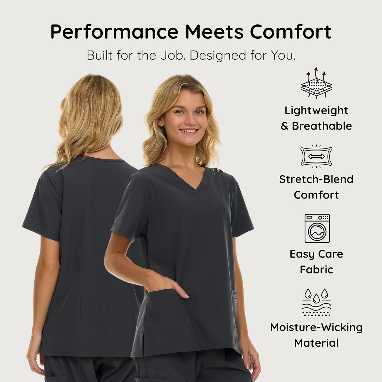 image:imageNautica Womens Scrubs Tops 3 Pack VNeck Breathable Scrub Tops Women 3 Pocket Stretch Fabric Scrubs for Women3 Pack BlkChrFus