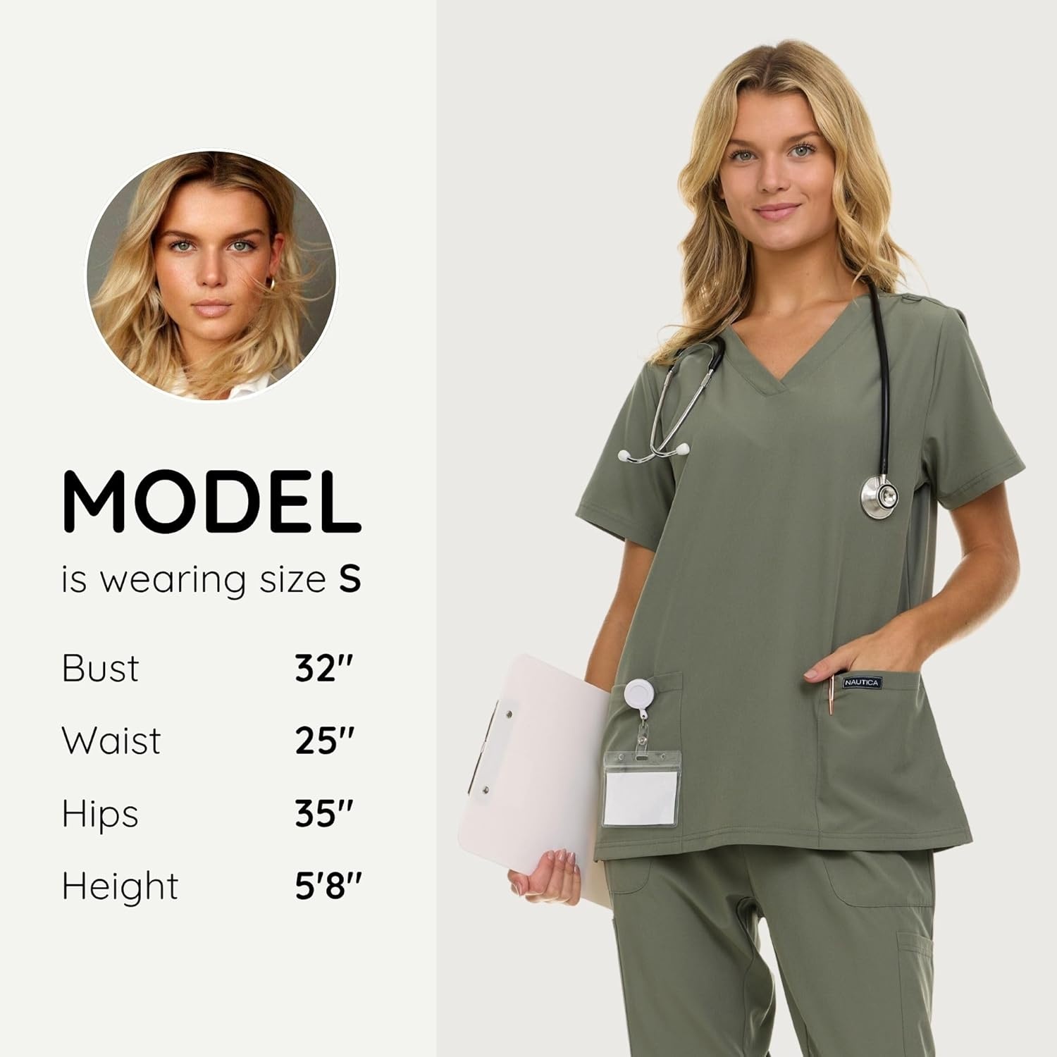 image:imageNautica Womens Scrubs Tops 3 Pack VNeck Breathable Scrub Tops Women 3 Pocket Stretch Fabric Scrubs for Women3 Pack BlkChrOlv