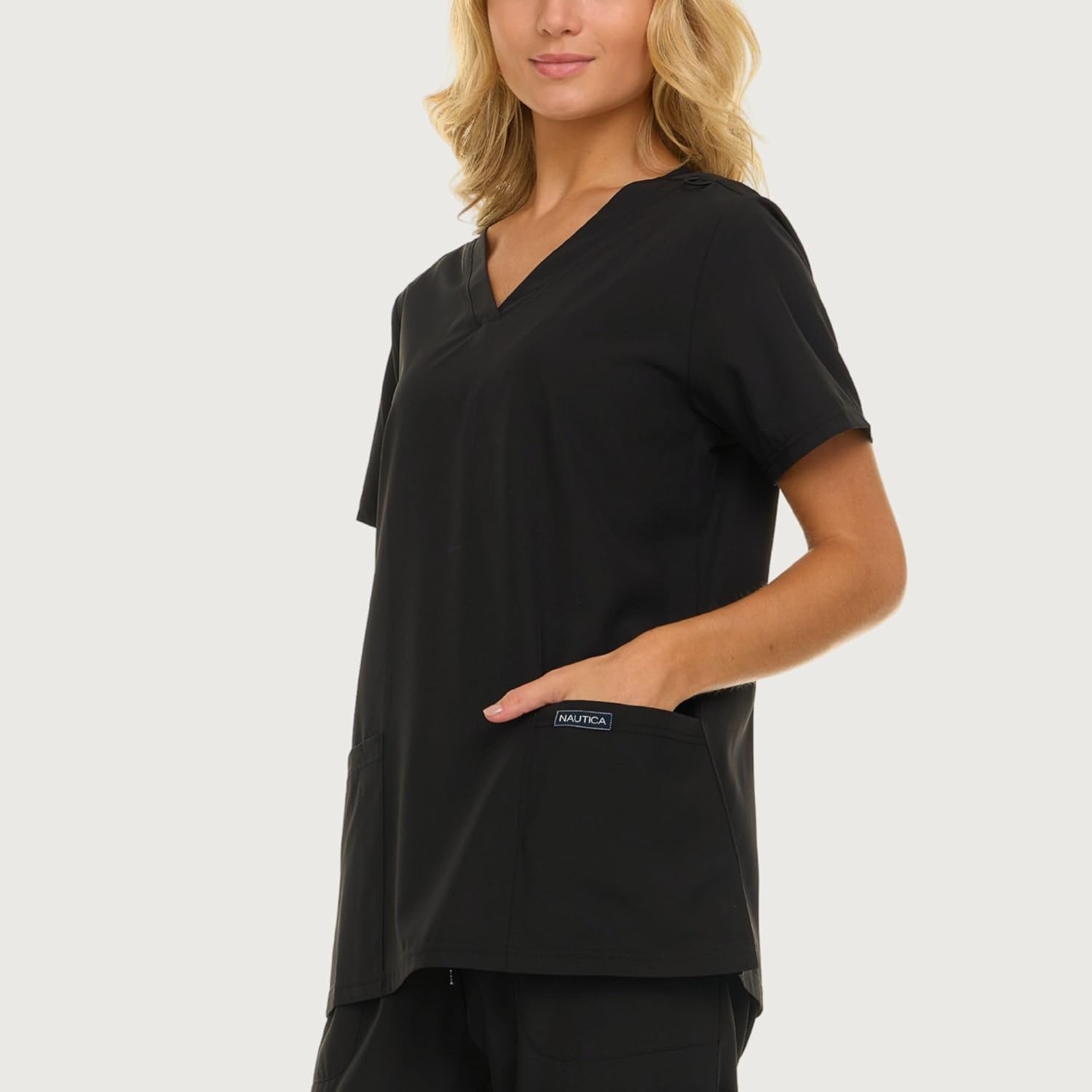 image:imageNautica Womens Scrubs Tops 3 Pack VNeck Breathable Scrub Tops Women 3 Pocket Stretch Fabric Scrubs for Women3 Pack BlkChrOlv