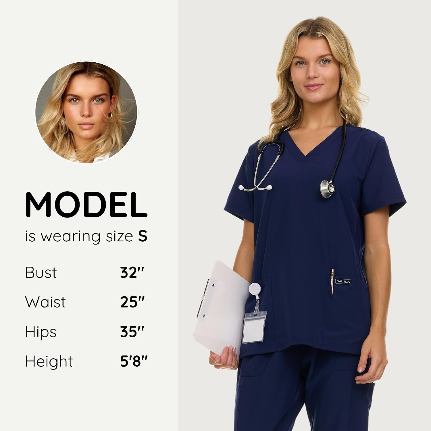 image:imageNautica Womens Scrubs Tops 3 Pack VNeck Breathable Scrub Tops Women 3 Pocket Stretch Fabric Scrubs for Women3 Pack BlkNvyCeil