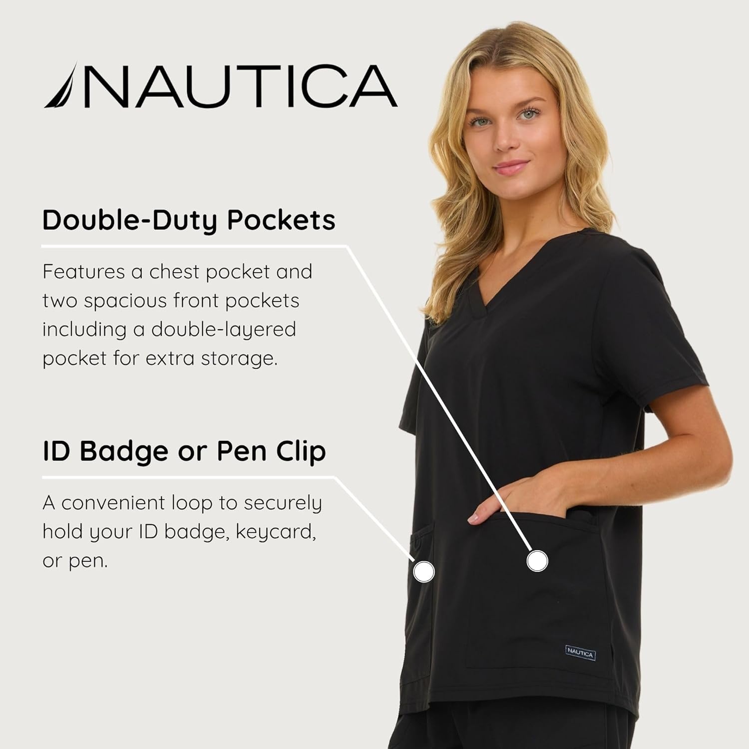 image:imageNautica Womens Scrubs Tops VNeck Breathable Scrub Tops Women 3 Pocket Stretch Fabric Scrubs for Women Medical Scrub ShirtBlack