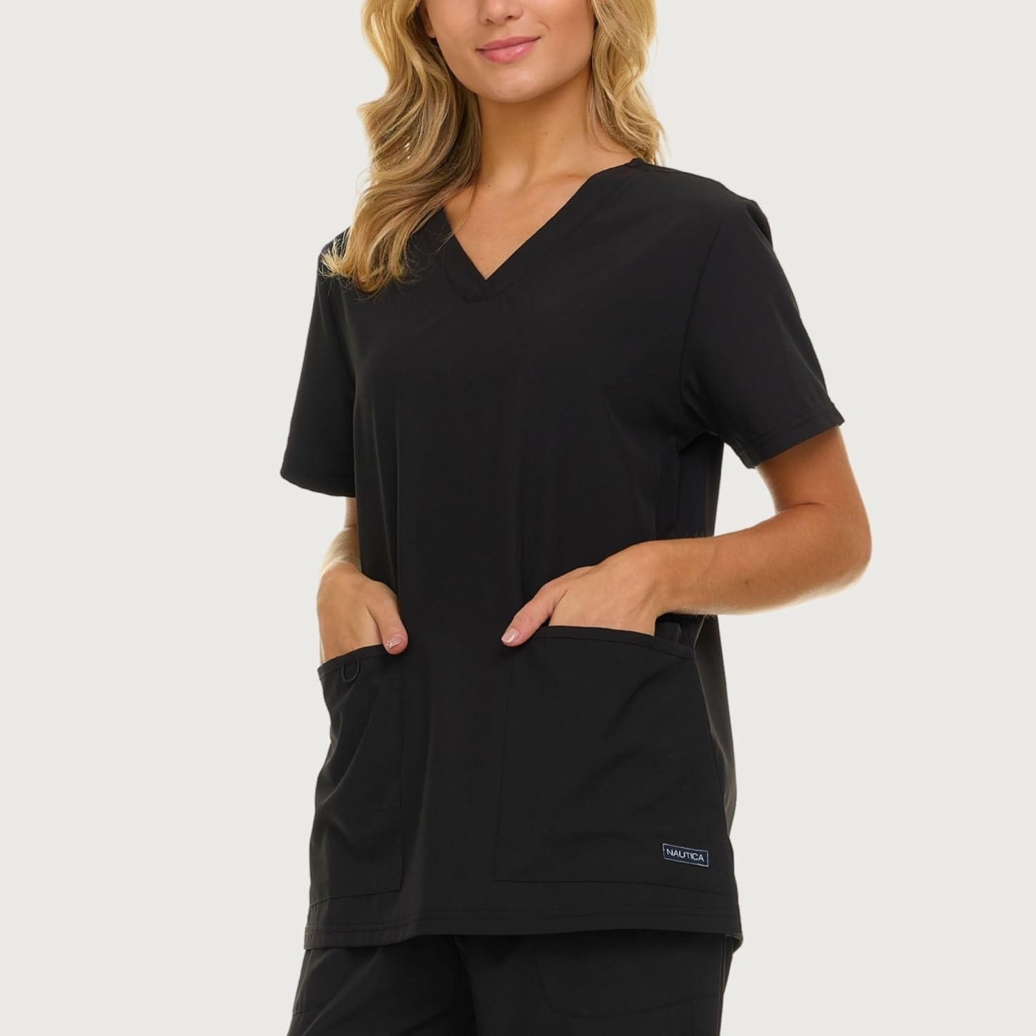image:imageNautica Womens Scrubs Tops VNeck Breathable Scrub Tops Women 3 Pocket Stretch Fabric Scrubs for Women Medical Scrub ShirtBlack