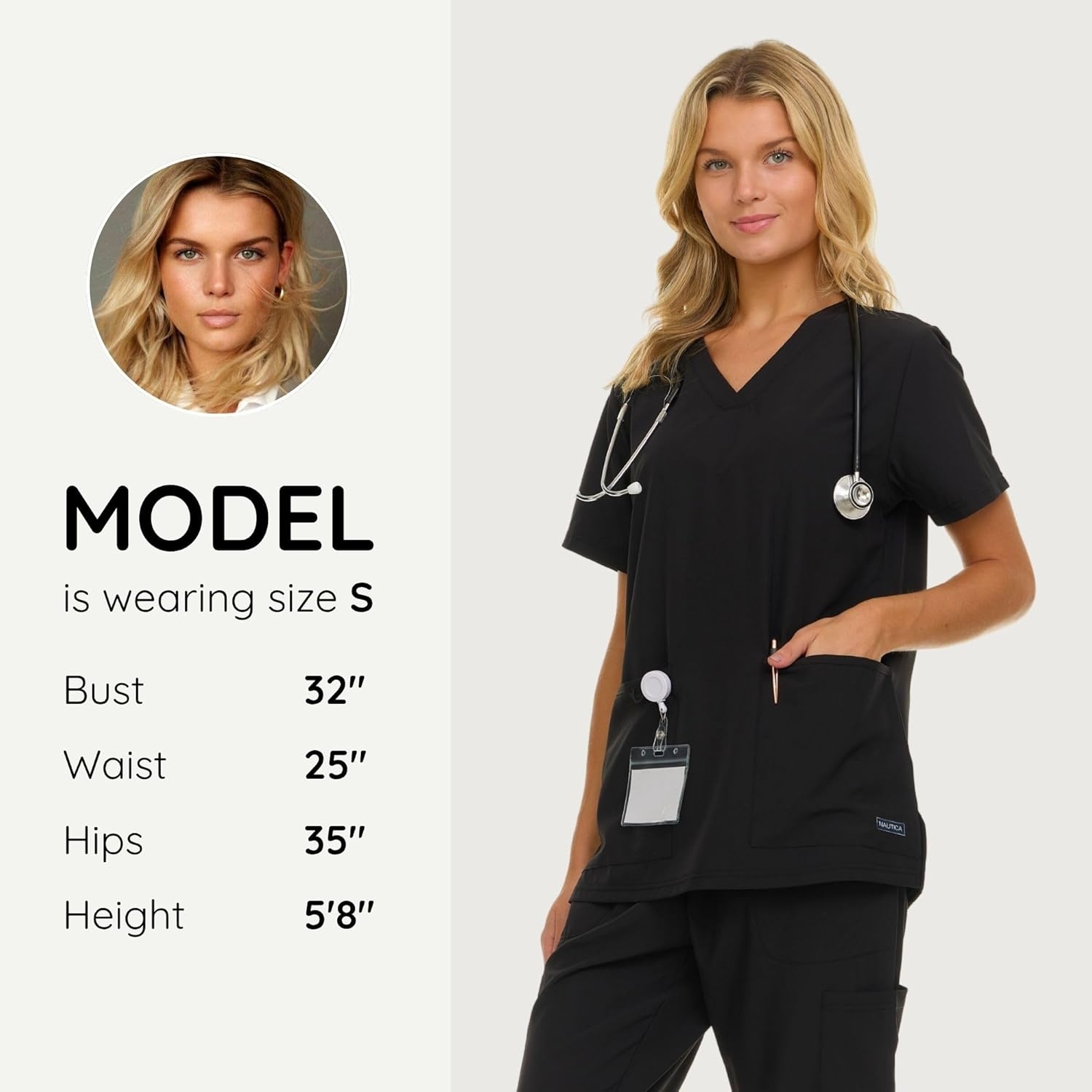 image:imageNautica Womens Scrubs Tops VNeck Breathable Scrub Tops Women 3 Pocket Stretch Fabric Scrubs for Women Medical Scrub ShirtBlack