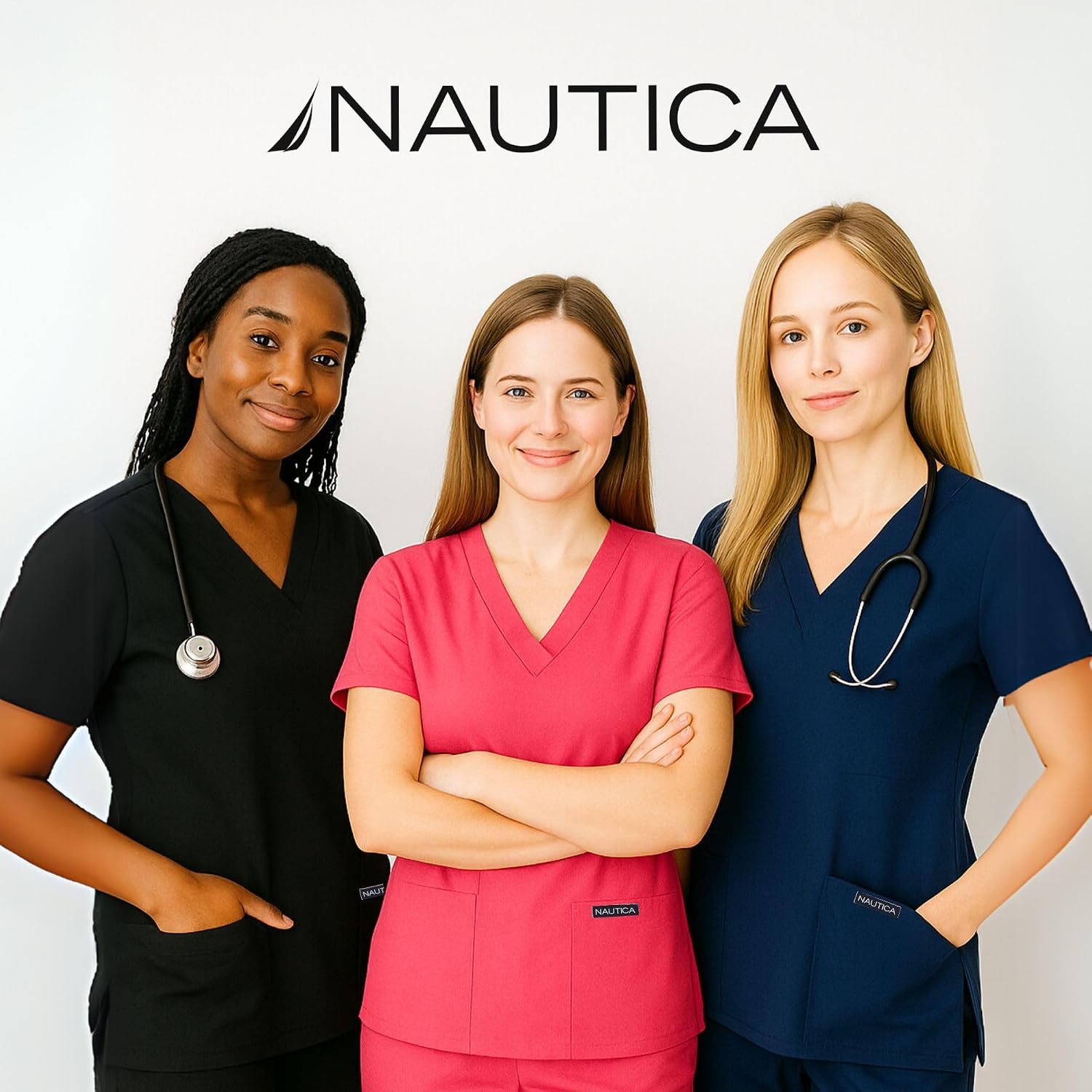 image:imageNautica Womens Scrubs Tops VNeck Breathable Scrub Tops Women 3 Pocket Stretch Fabric Scrubs for Women Medical Scrub ShirtCarribean