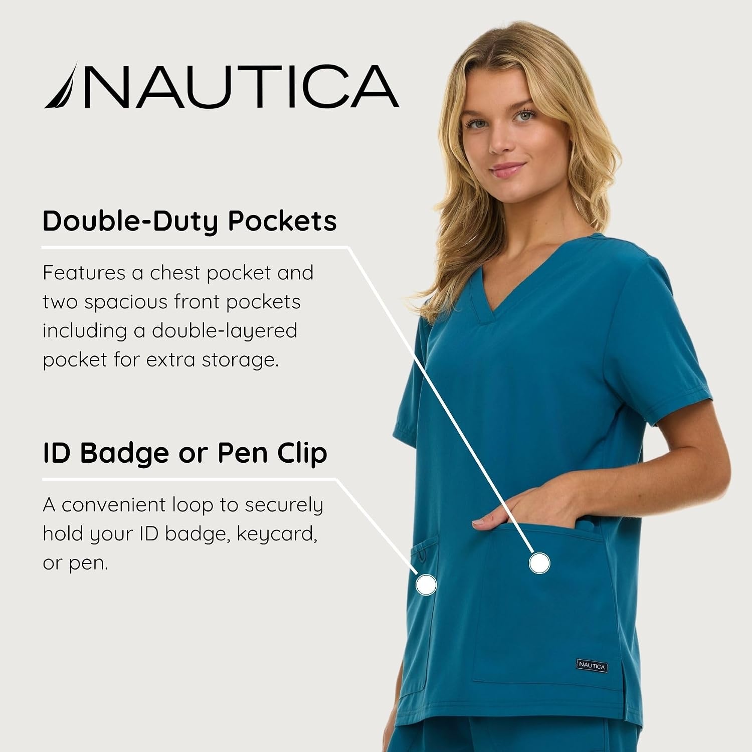 image:imageNautica Womens Scrubs Tops VNeck Breathable Scrub Tops Women 3 Pocket Stretch Fabric Scrubs for Women Medical Scrub ShirtCarribean