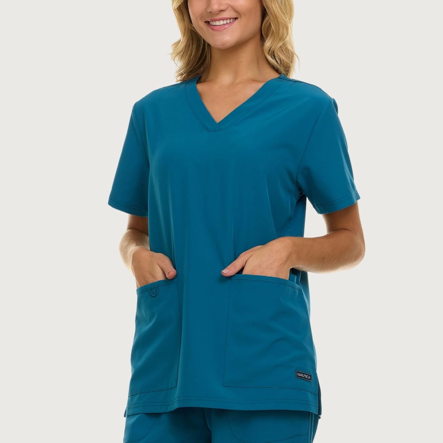 image:imageNautica Womens Scrubs Tops VNeck Breathable Scrub Tops Women 3 Pocket Stretch Fabric Scrubs for Women Medical Scrub ShirtCarribean