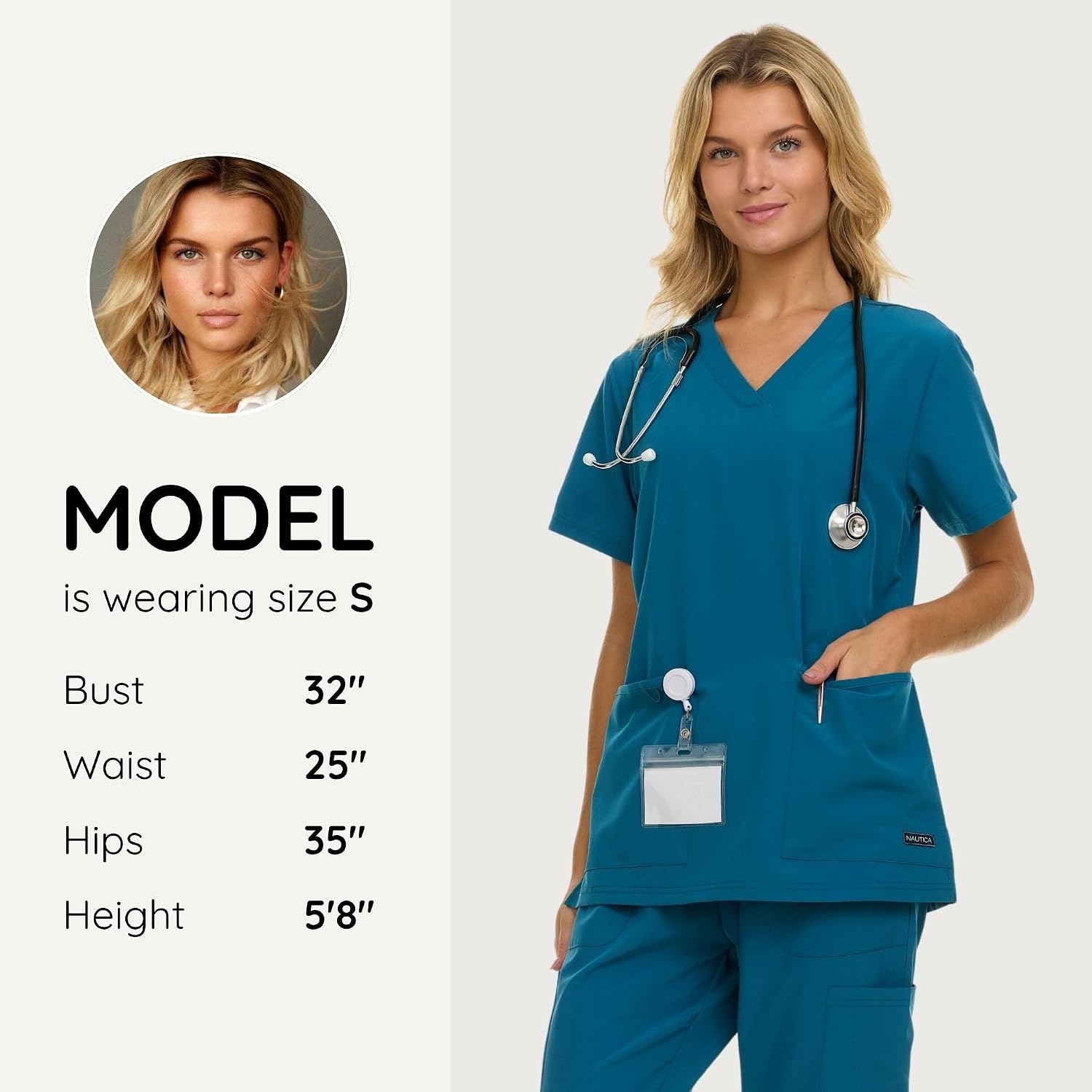 image:imageNautica Womens Scrubs Tops VNeck Breathable Scrub Tops Women 3 Pocket Stretch Fabric Scrubs for Women Medical Scrub ShirtCarribean