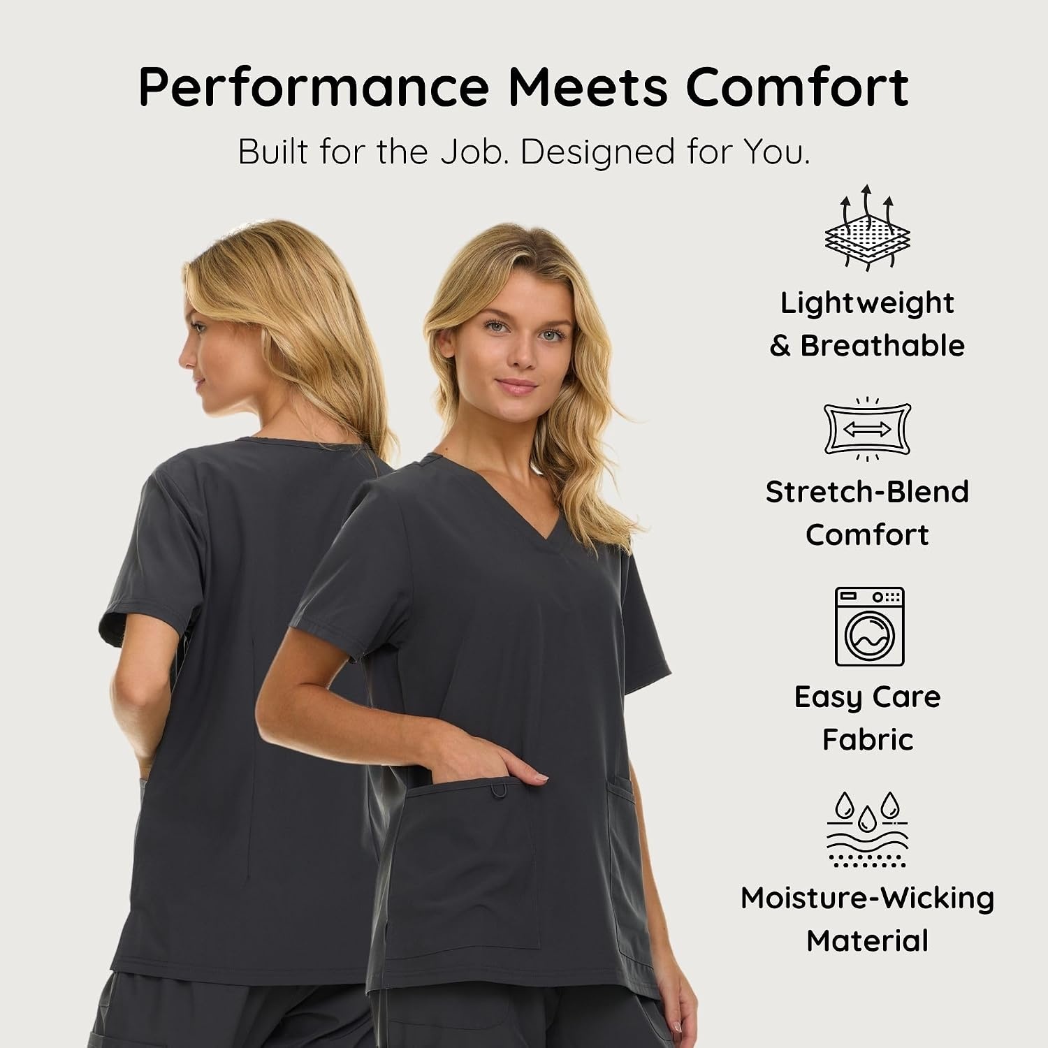 image:imageNautica Womens Scrubs Tops VNeck Breathable Scrub Tops Women 3 Pocket Stretch Fabric Scrubs for Women Medical Scrub ShirtCharcoal