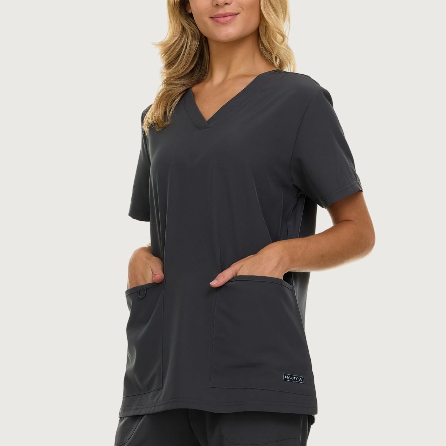 image:imageNautica Womens Scrubs Tops VNeck Breathable Scrub Tops Women 3 Pocket Stretch Fabric Scrubs for Women Medical Scrub ShirtCharcoal