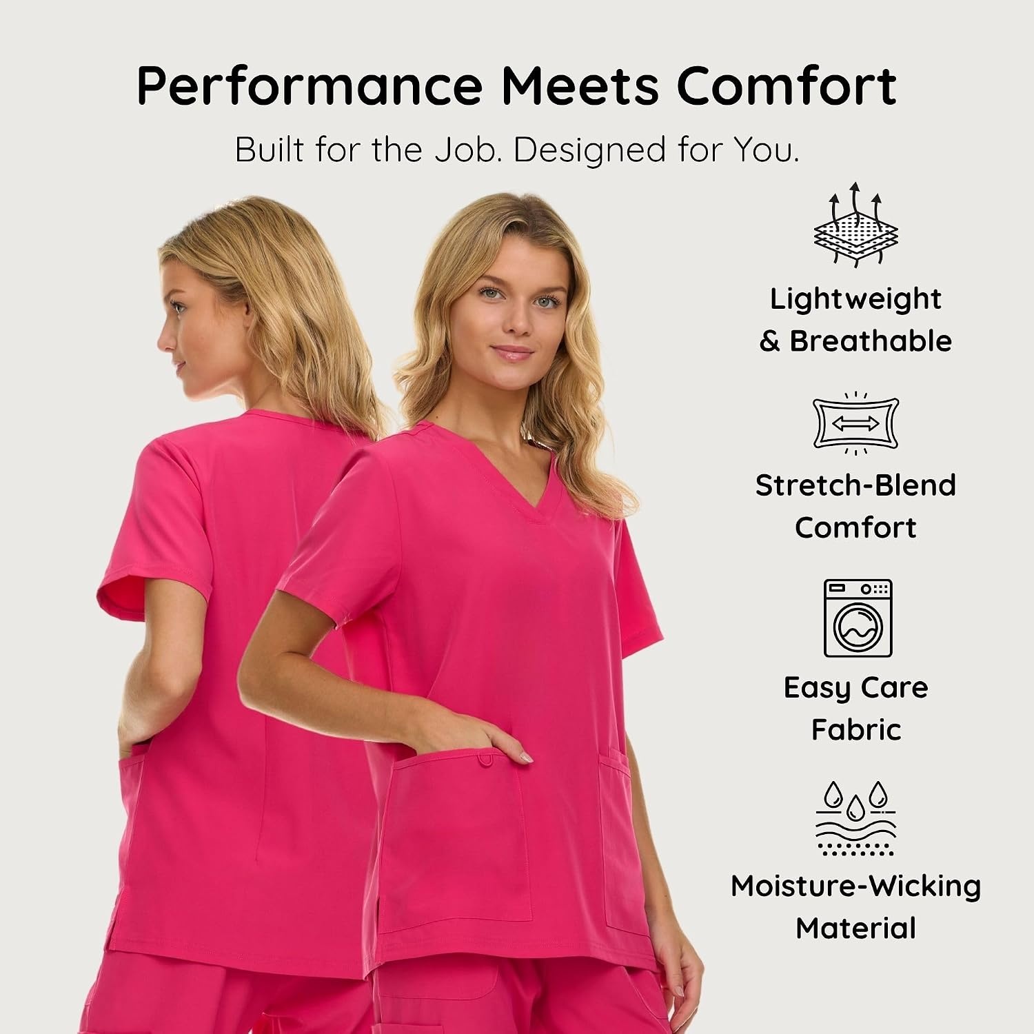 image:imageNautica Womens Scrubs Tops VNeck Breathable Scrub Tops Women 3 Pocket Stretch Fabric Scrubs for Women Medical Scrub ShirtFuschia