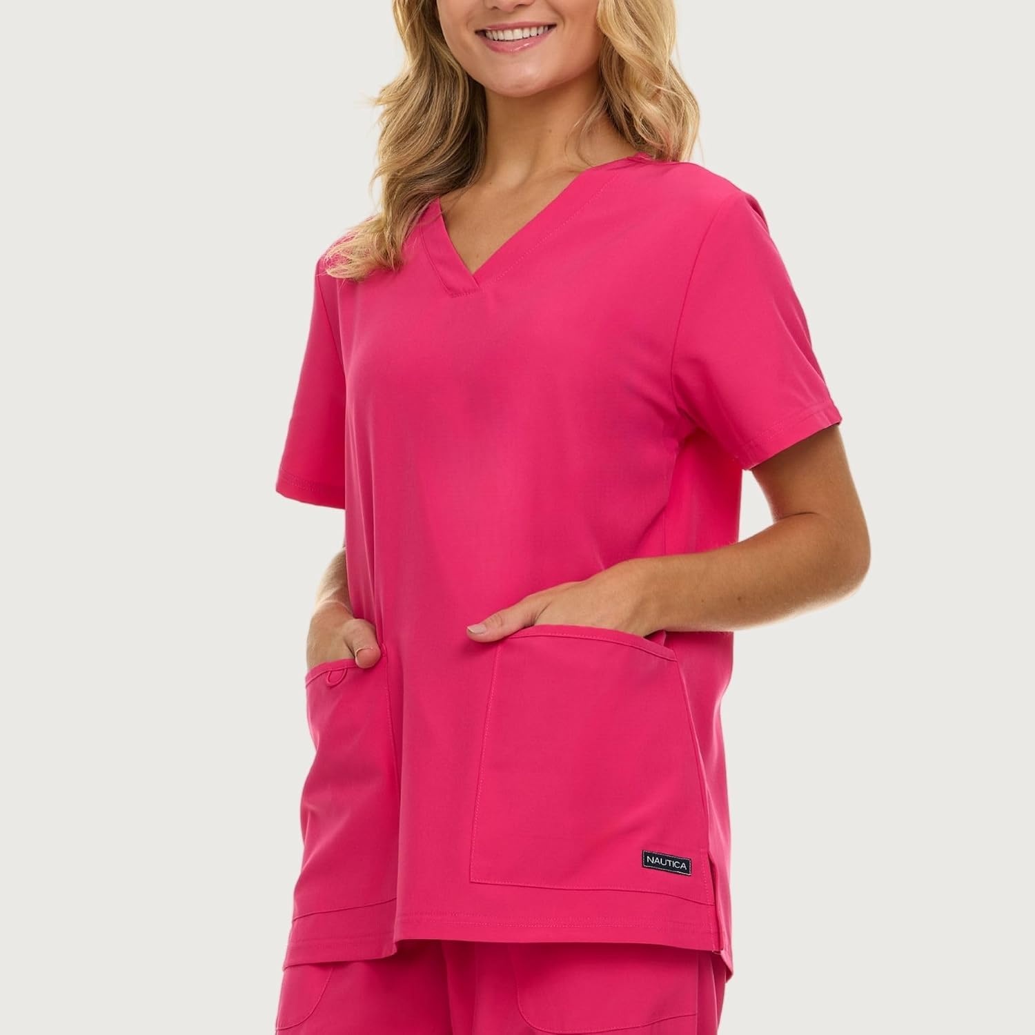 image:imageNautica Womens Scrubs Tops VNeck Breathable Scrub Tops Women 3 Pocket Stretch Fabric Scrubs for Women Medical Scrub ShirtFuschia