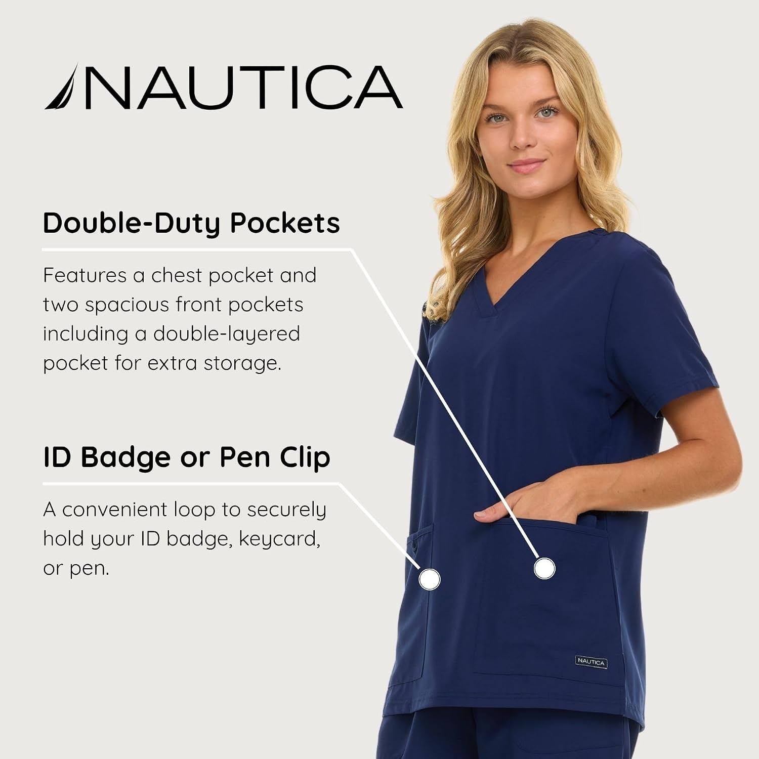 image:imageNautica Womens Scrubs Tops VNeck Breathable Scrub Tops Women 3 Pocket Stretch Fabric Scrubs for Women Medical Scrub ShirtNavy