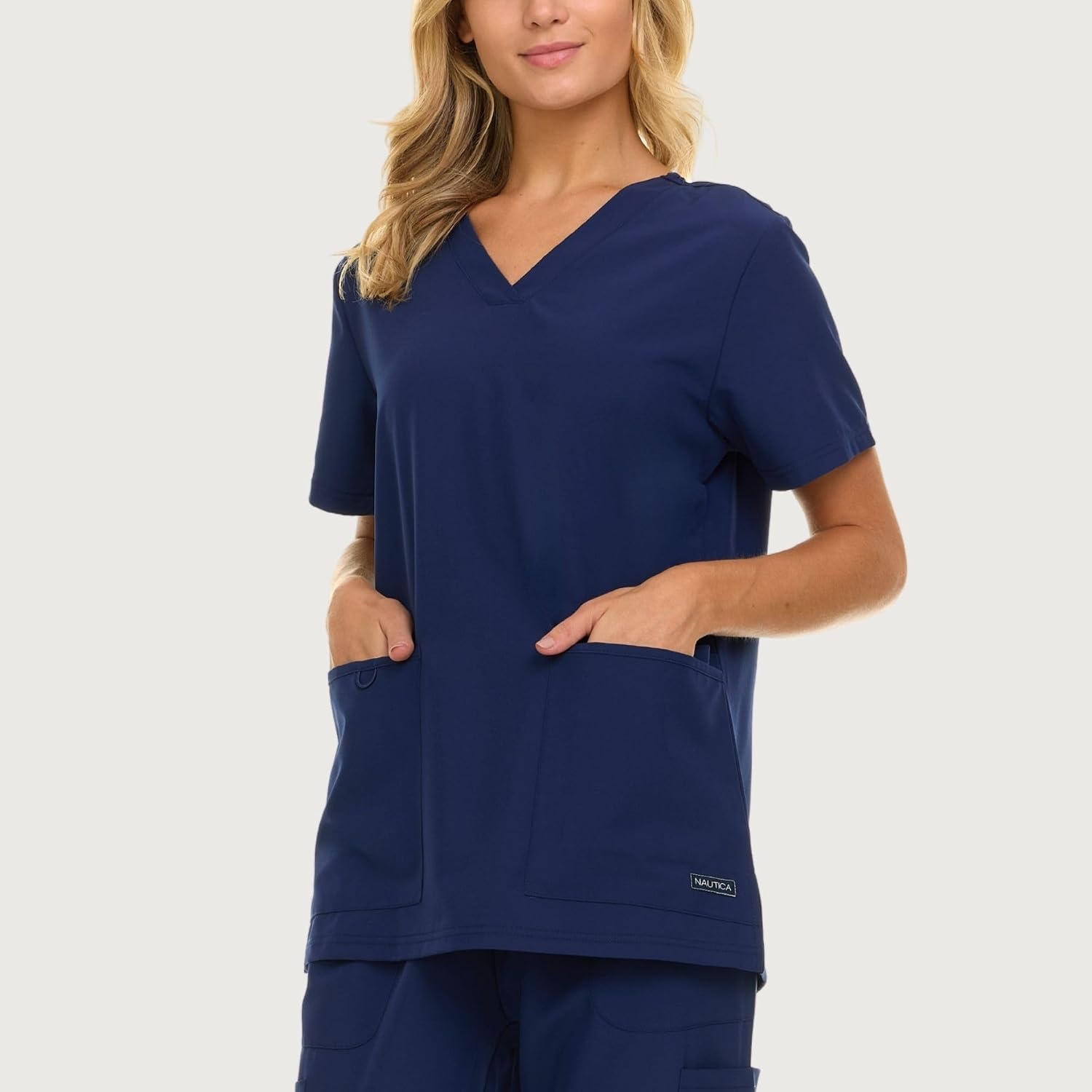 image:imageNautica Womens Scrubs Tops VNeck Breathable Scrub Tops Women 3 Pocket Stretch Fabric Scrubs for Women Medical Scrub ShirtNavy