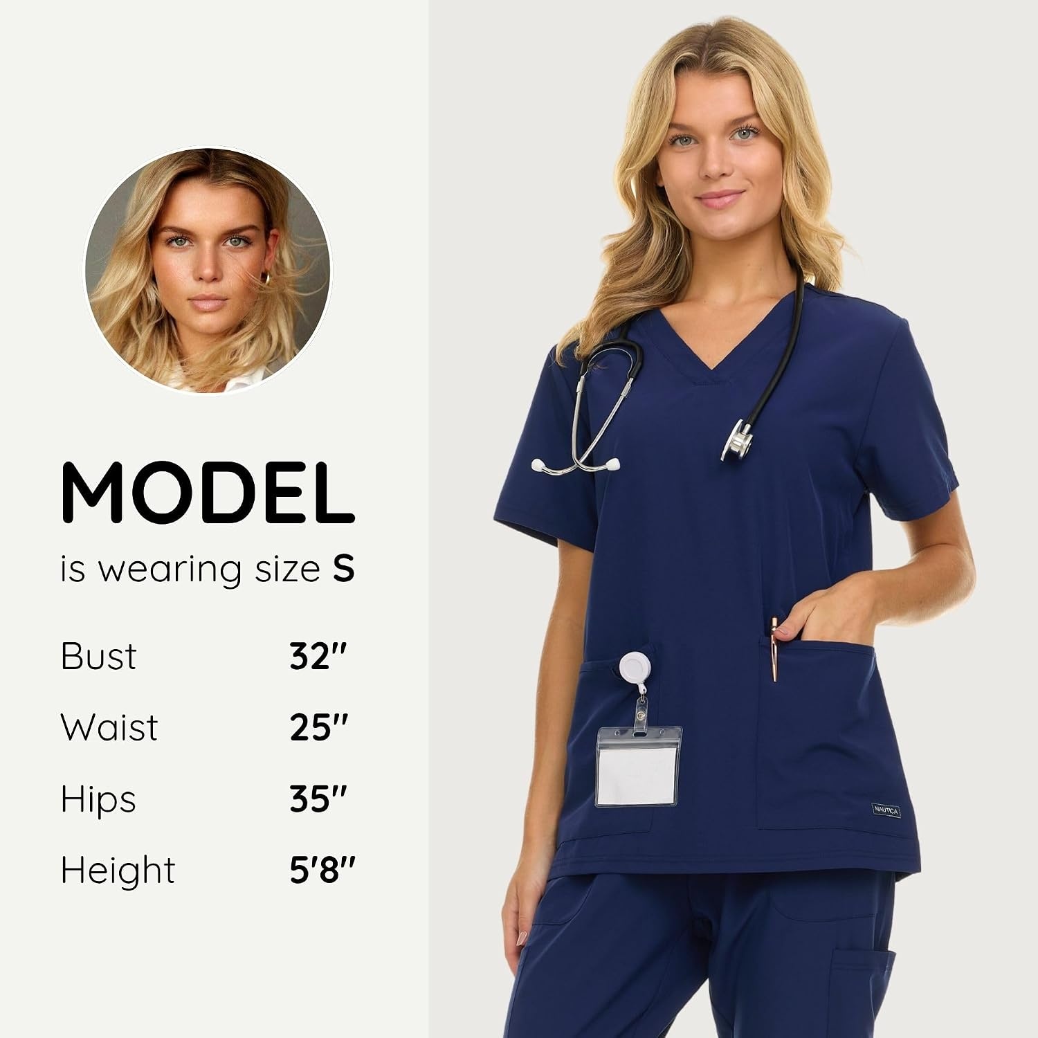 image:imageNautica Womens Scrubs Tops VNeck Breathable Scrub Tops Women 3 Pocket Stretch Fabric Scrubs for Women Medical Scrub ShirtNavy