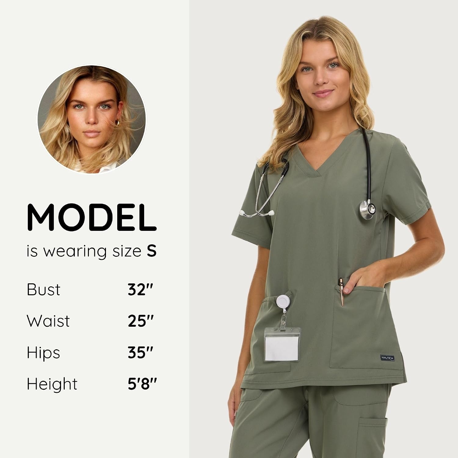 image:imageNautica Womens Scrubs Tops VNeck Breathable Scrub Tops Women 3 Pocket Stretch Fabric Scrubs for Women Medical Scrub ShirtOlive