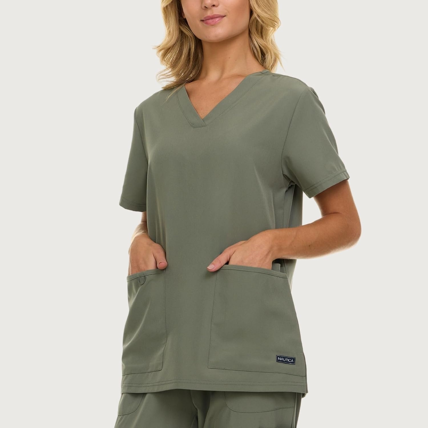 image:imageNautica Womens Scrubs Tops VNeck Breathable Scrub Tops Women 3 Pocket Stretch Fabric Scrubs for Women Medical Scrub ShirtOlive