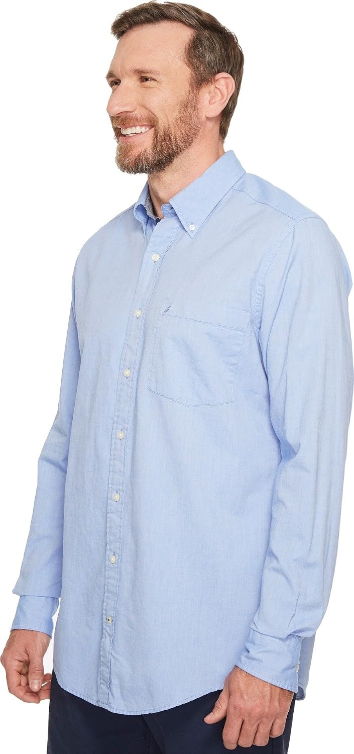 image:imageNautica Young Mens School Uniform Long Sleeve Performance Oxford ButtonDown ShirtFrench Blue