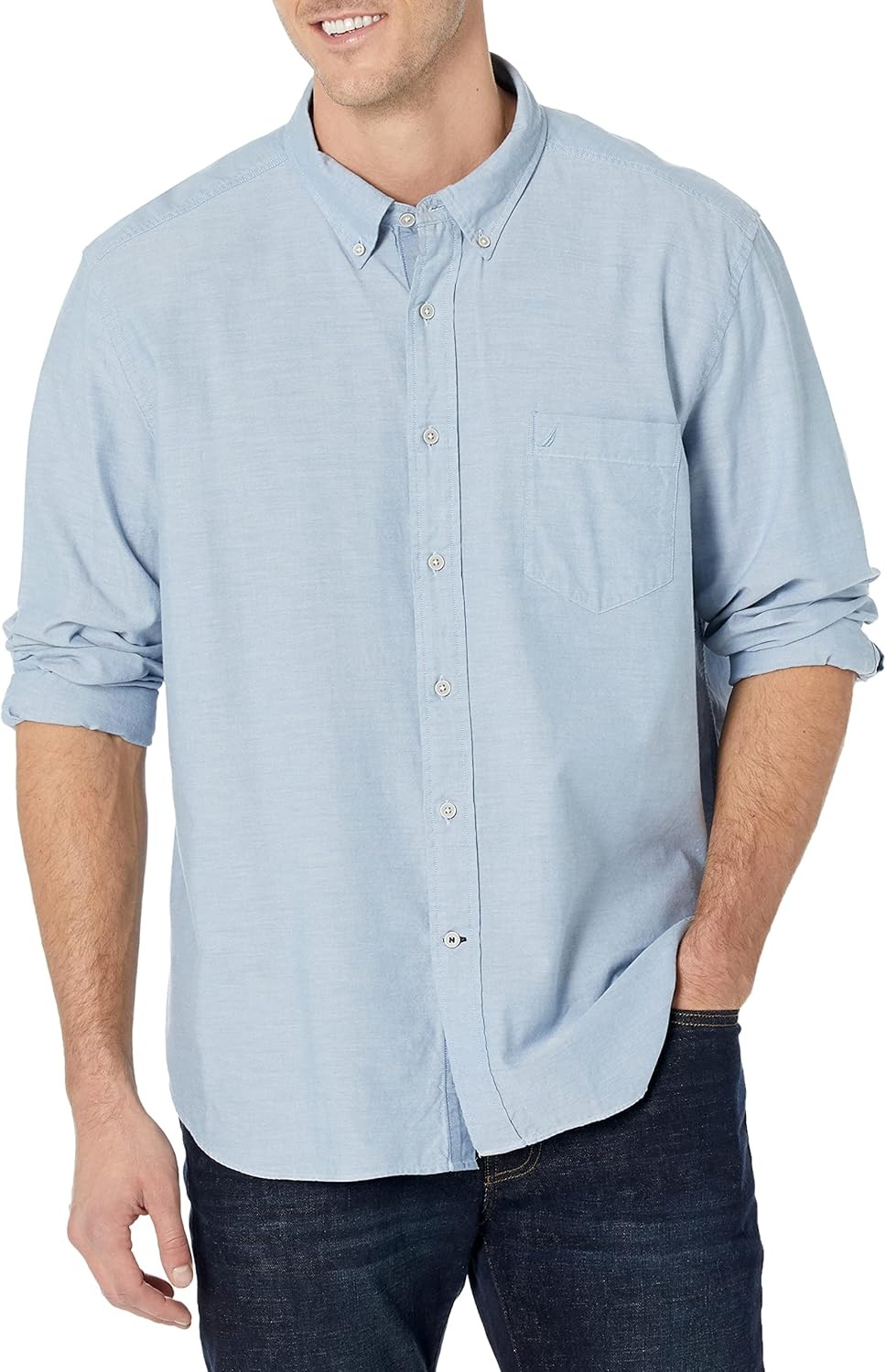 image:imageNautica Young Mens School Uniform Long Sleeve Performance Oxford ButtonDown ShirtPetrol