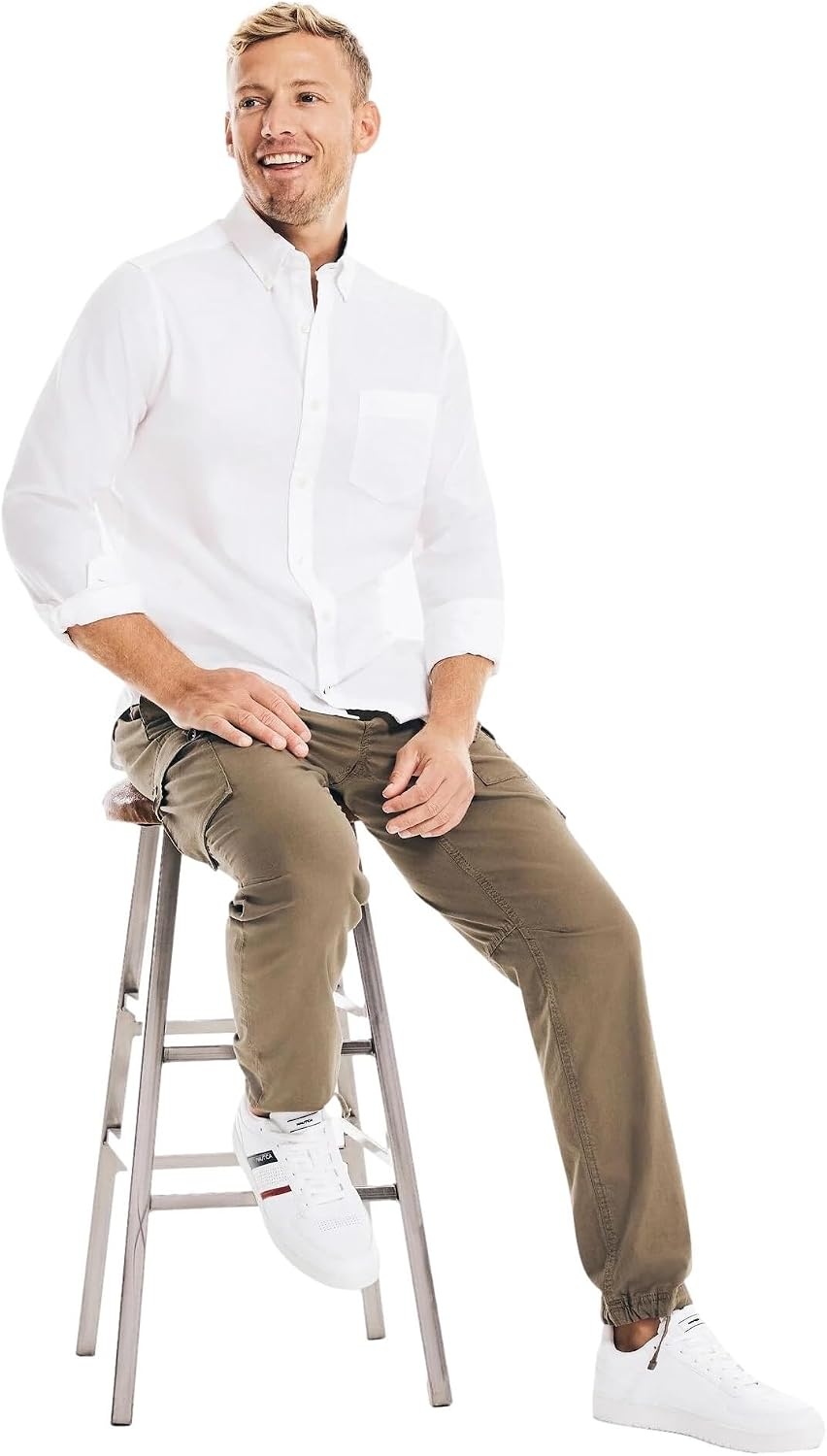 image:imageNautica Young Mens School Uniform Long Sleeve Performance Oxford ButtonDown ShirtPure White