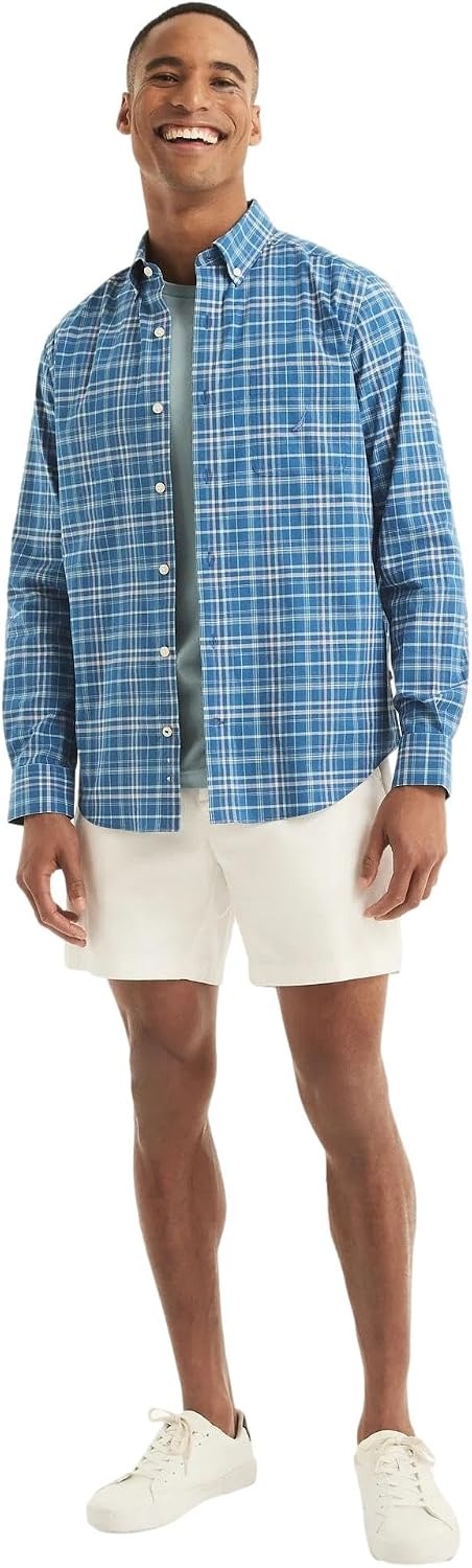 image:imageNautica Young Mens School Uniform Long Sleeve Performance Oxford ButtonDown ShirtWindsurf Blue