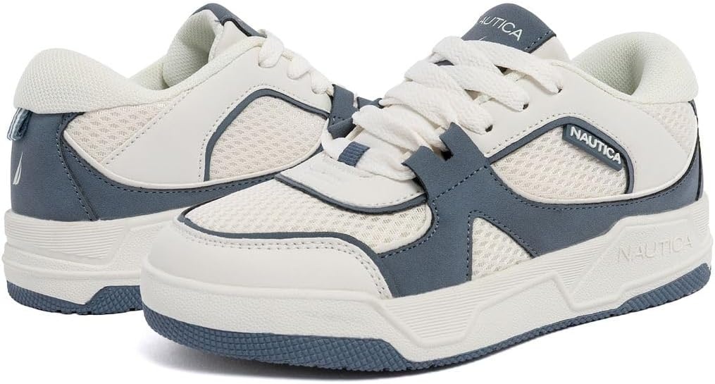 image:imageNautica Youth Athletic Sneakers Comfortable LaceUp Tennis Shoes for Boys and Girls Durable Casual Sport Footwear for School Gym and Daily WearOff White Blue