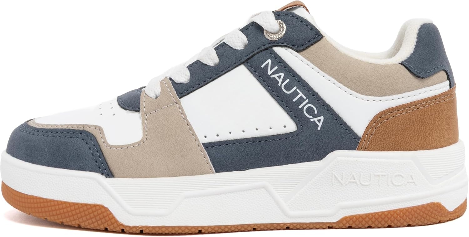 image:imageNautica Youth Athletic Sneakers Comfortable LaceUp Tennis Shoes for Boys and Girls Durable Casual Sport Footwear for School Gym and Daily WearWhite Blue Tan
