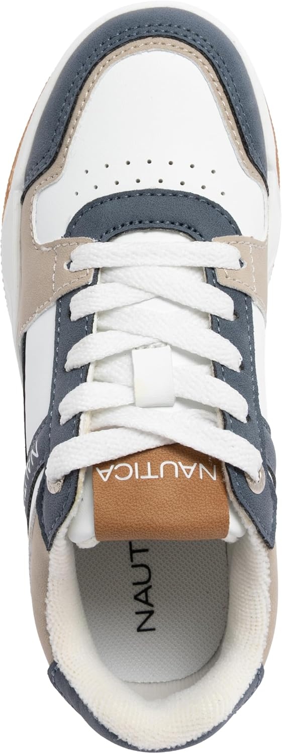 image:imageNautica Youth Athletic Sneakers Comfortable LaceUp Tennis Shoes for Boys and Girls Durable Casual Sport Footwear for School Gym and Daily WearWhite Blue Tan