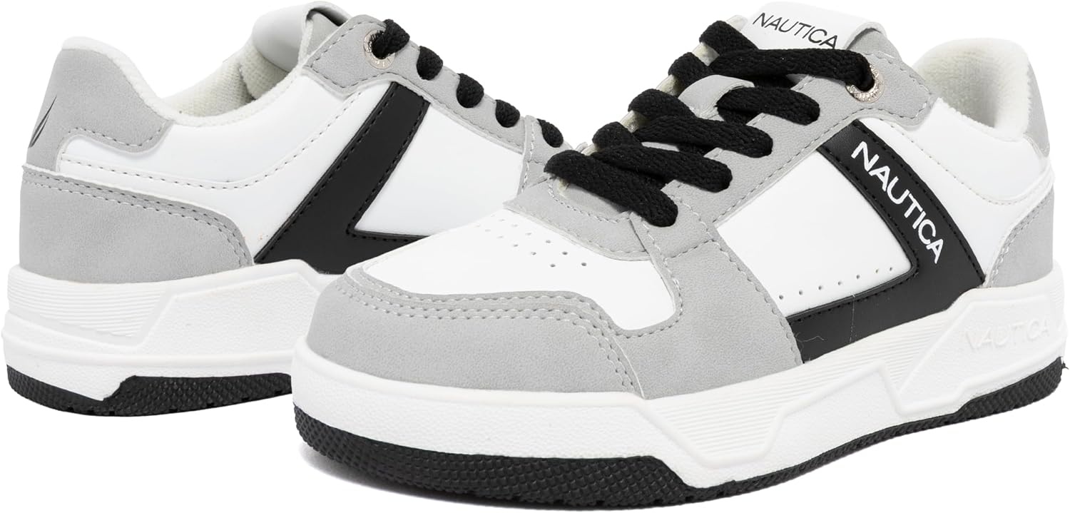 image:imageNautica Youth Athletic Sneakers Comfortable LaceUp Tennis Shoes for Boys and Girls Durable Casual Sport Footwear for School Gym and Daily WearWhite Black Grey