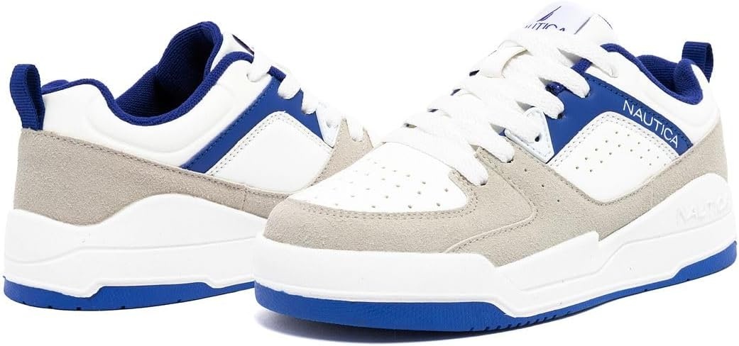 image:imageNautica Youth Athletic Sneakers Comfortable LaceUp Tennis Shoes for Boys and Girls Durable Casual Sport Footwear for School Gym and Daily WearWhite Cobalthappy