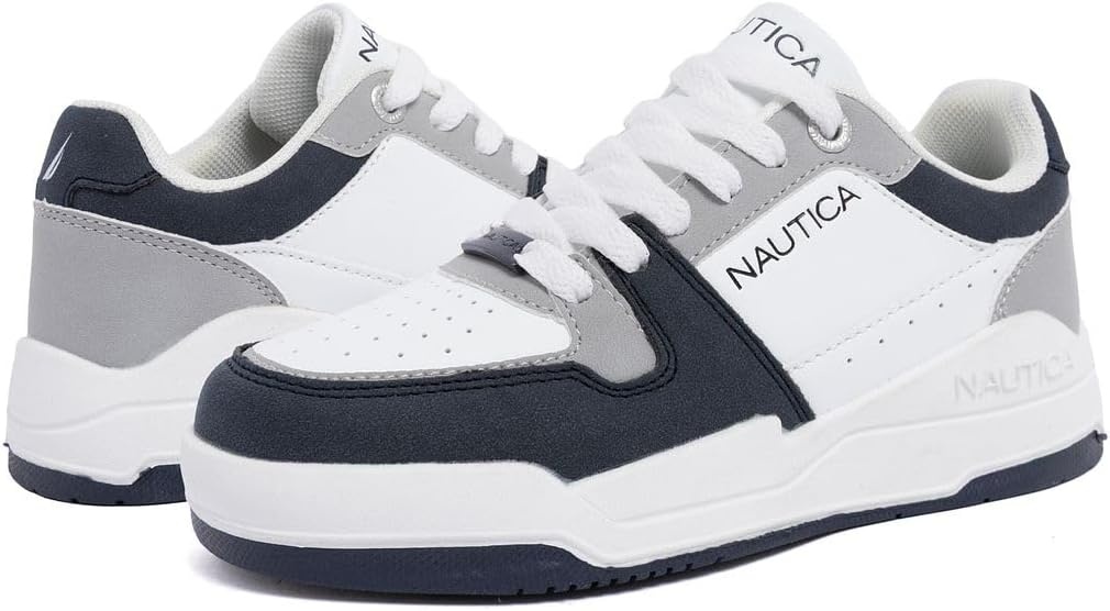 image:imageNautica Youth Athletic Sneakers Comfortable LaceUp Tennis Shoes for Boys and Girls Durable Casual Sport Footwear for School Gym and Daily WearWhite Navy Greyharrold