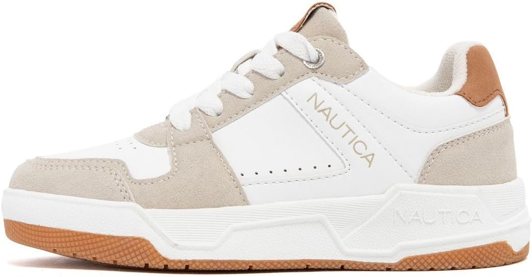 image:imageNautica Youth Athletic Sneakers Comfortable LaceUp Tennis Shoes for Boys and Girls Durable Casual Sport Footwear for School Gym and Daily WearWhite Taupe Tan