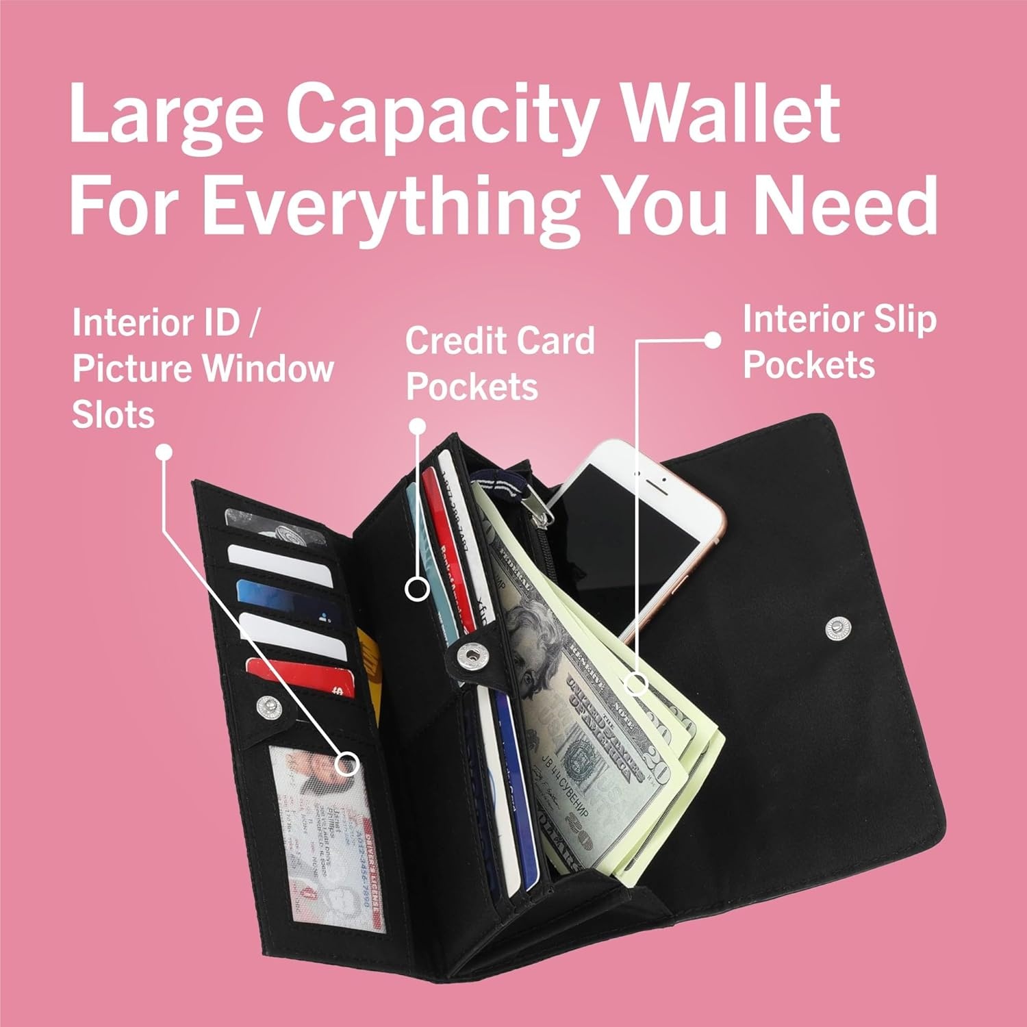 image:imageNautica womens The Perfect Carry All Money Manager Wallet Organizer with RFID Blocking Wallet The Perfect Carry AllBlack Jacquard