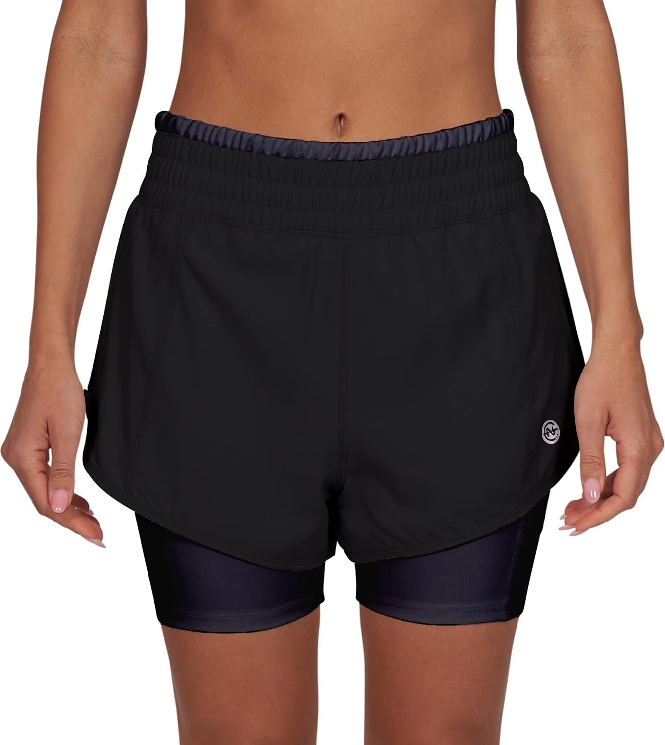 image:imageWomens Running Shorts Elastic High Waisted DryFit Moisture Wicking Performance Workout Athletic Biker Compression PocketBlack Black