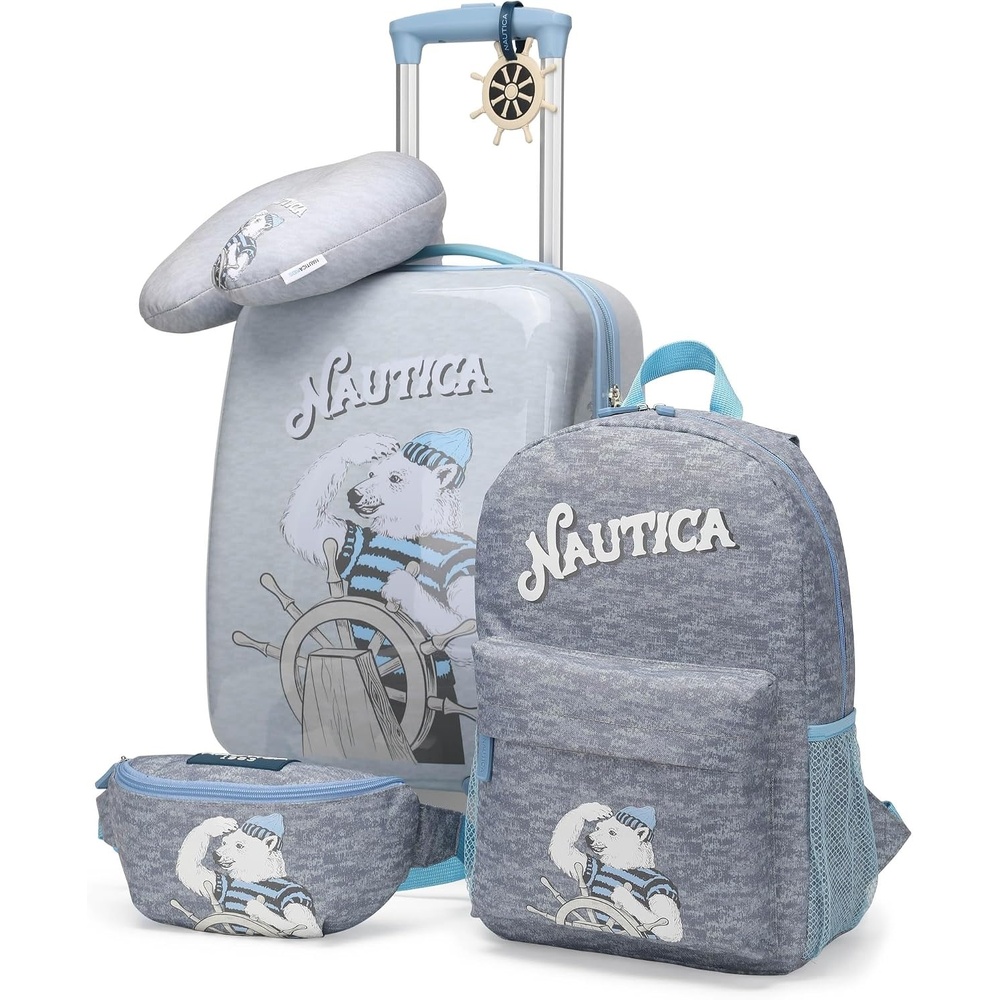 image:imageNAUTICA Kids Luggage 18 Airline Approved Rolling Hardside Upright Carryon Suitcase with Wheels Pirate AhoyPolar Voyage 5pc Travel Set