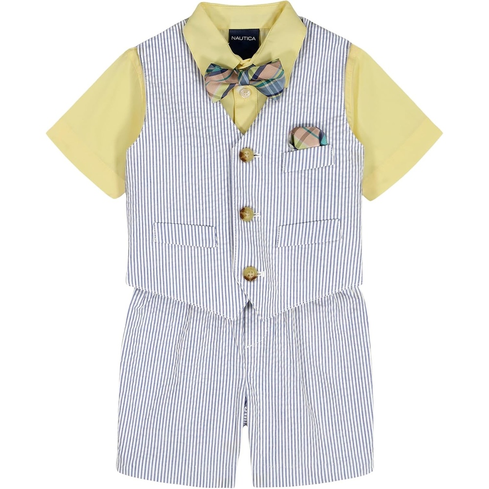 image:imageNautica Baby Boys 4piece Suit Set with Dress Shirt Vest Pants and TieBlue Seersucker