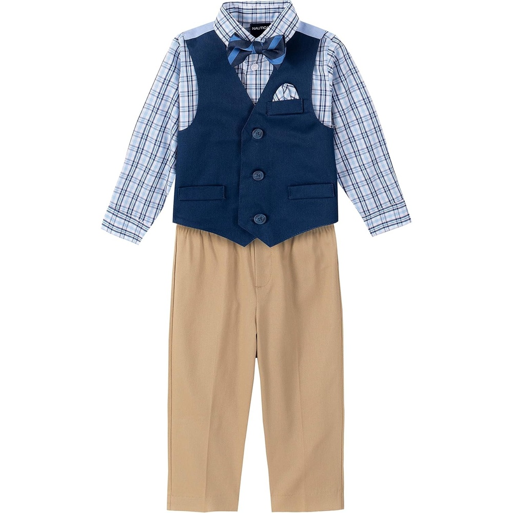 image:imageNautica Baby Boys 4piece Suit Set with Dress Shirt Vest Pants and TieFlag Blue