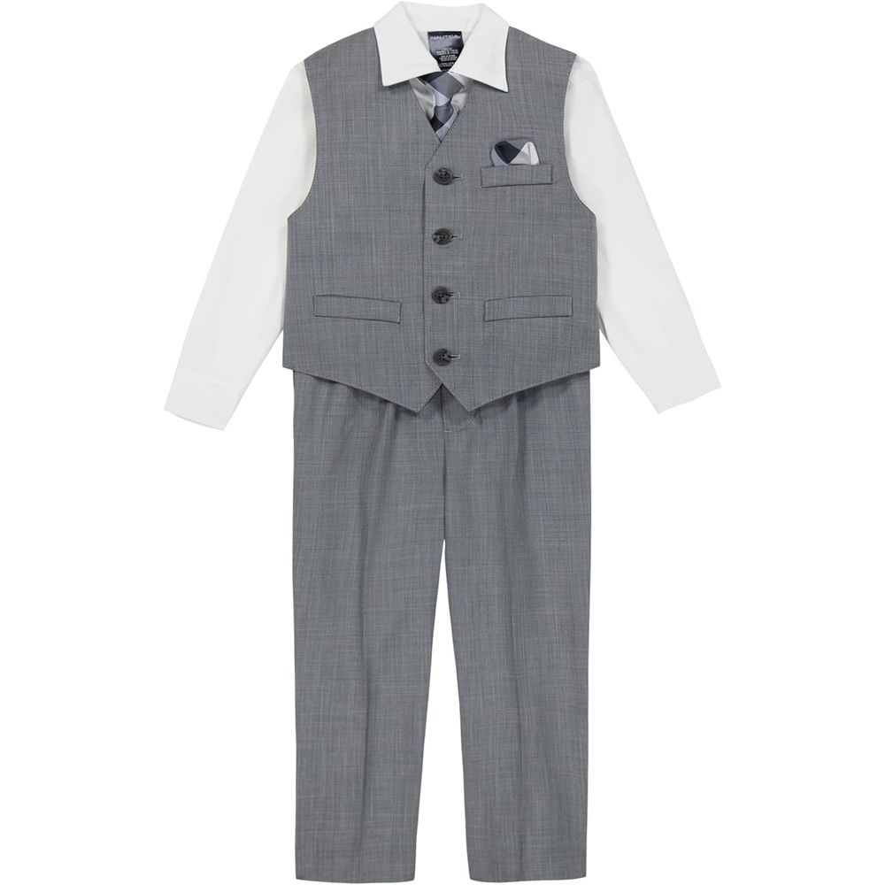 image:imageNautica Baby Boys 4piece Suit Set with Dress Shirt Vest Pants and TieLight Grey Deco Sharkskin