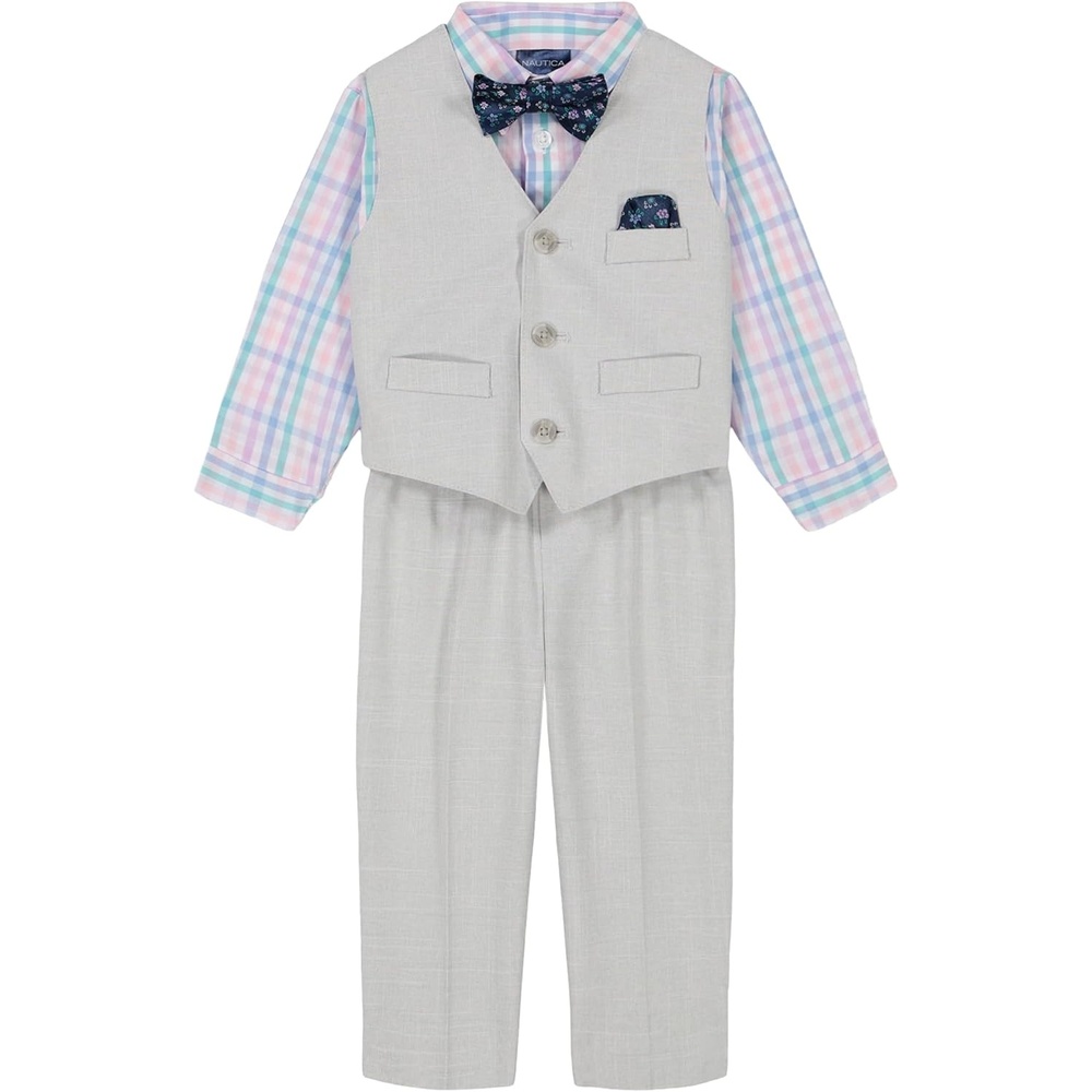 image:imageNautica Baby Boys 4piece Suit Set with Dress Shirt Vest Pants and TieLight GreyPlaid