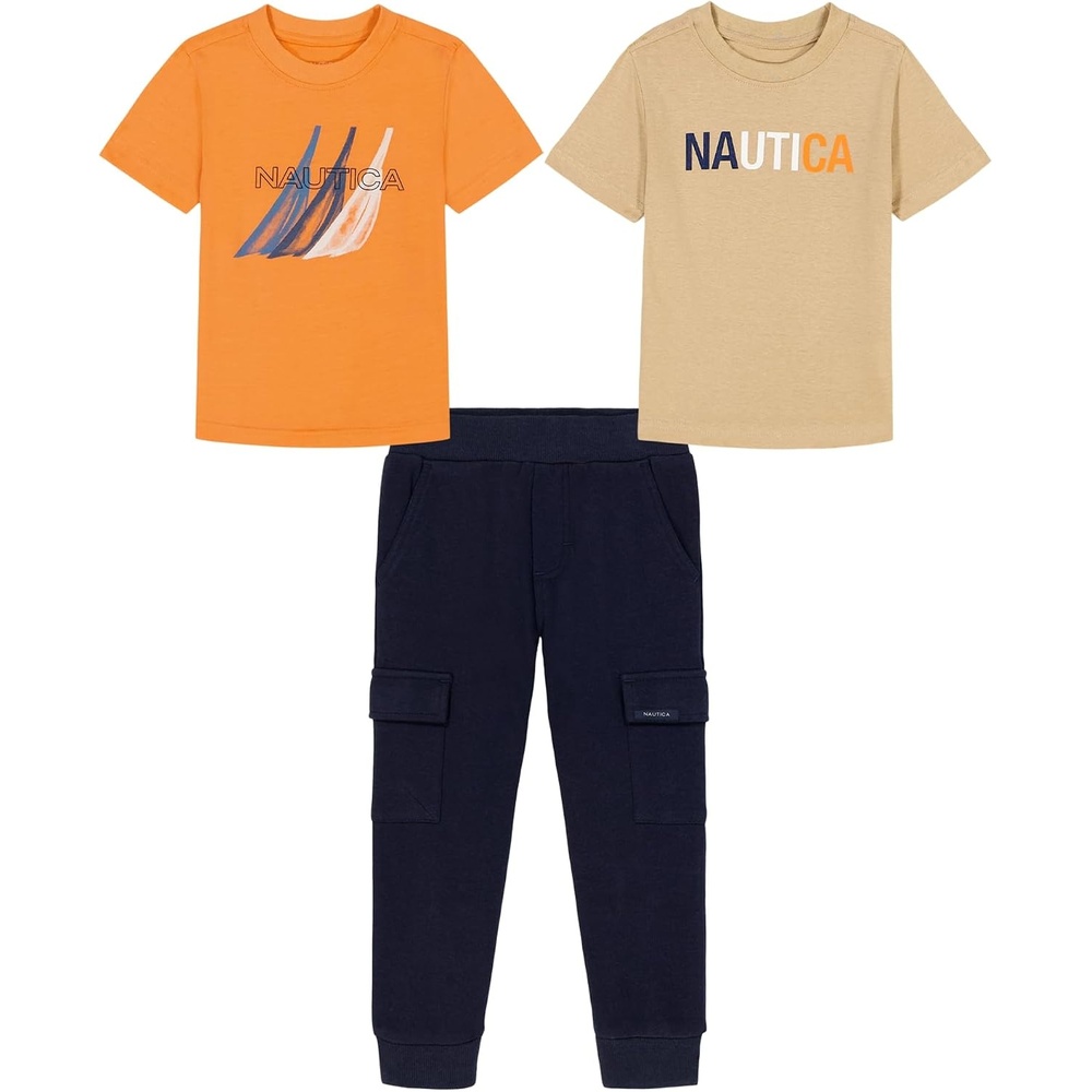 image:imageNautica Boys 3 Pc Two Tee Pant SetWhite PepperTangerineNavy Blazer