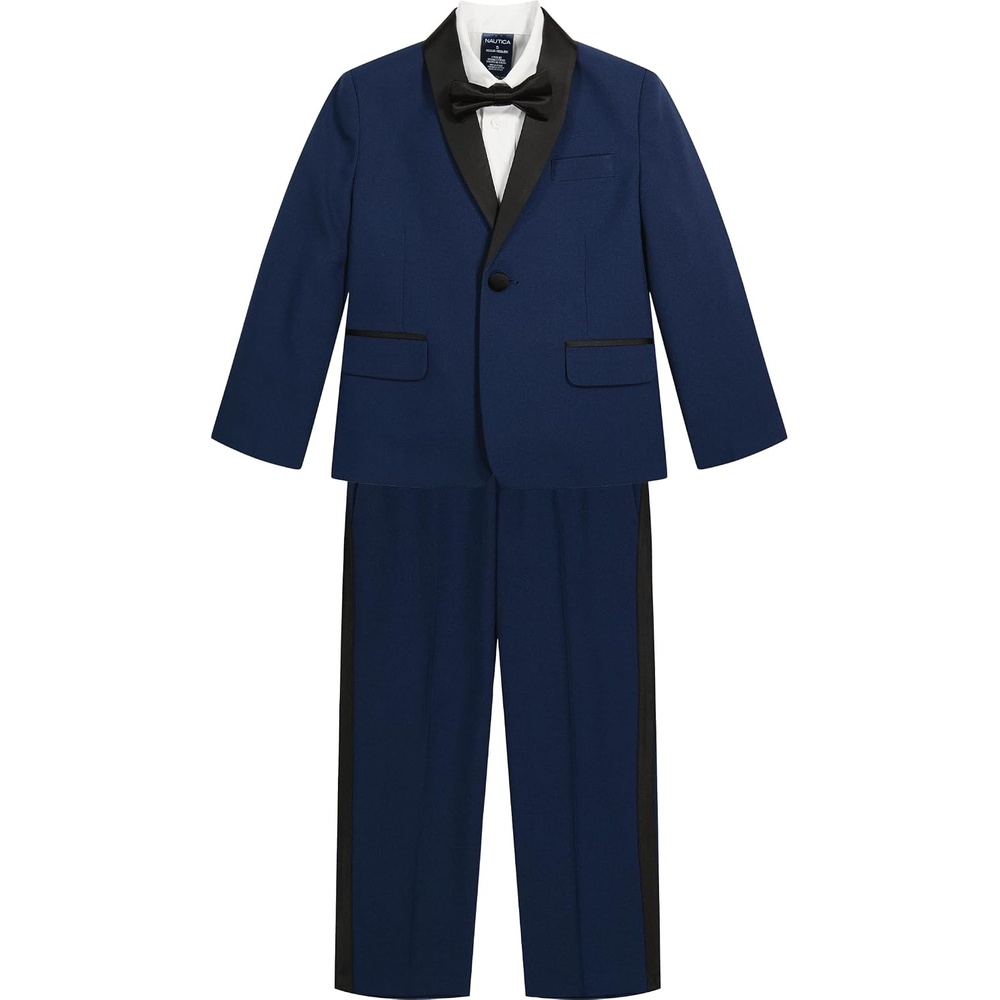 image:imageNautica Boys 4Piece Tuxedo Suit Set with Jacket Pants Dress Shirt amp Bow Tie for Weddings amp Special OccasionsBlue Tuxedo