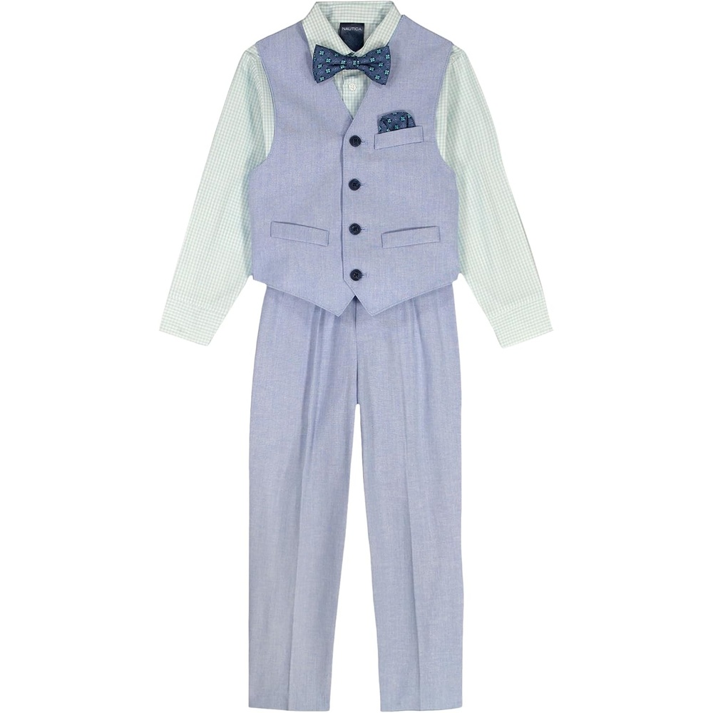 image:imageNautica Boys 4piece Formal Suit Set with Vest Pants Collared Dress Shirt and TieBlue Linen