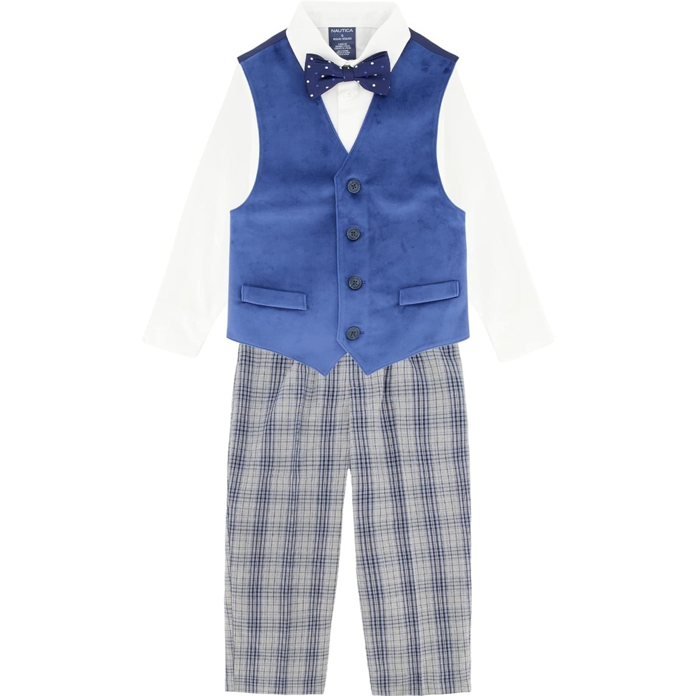 image:imageNautica Boys 4piece Formal Suit Set with Vest Pants Collared Dress Shirt and TieBlue Velvet